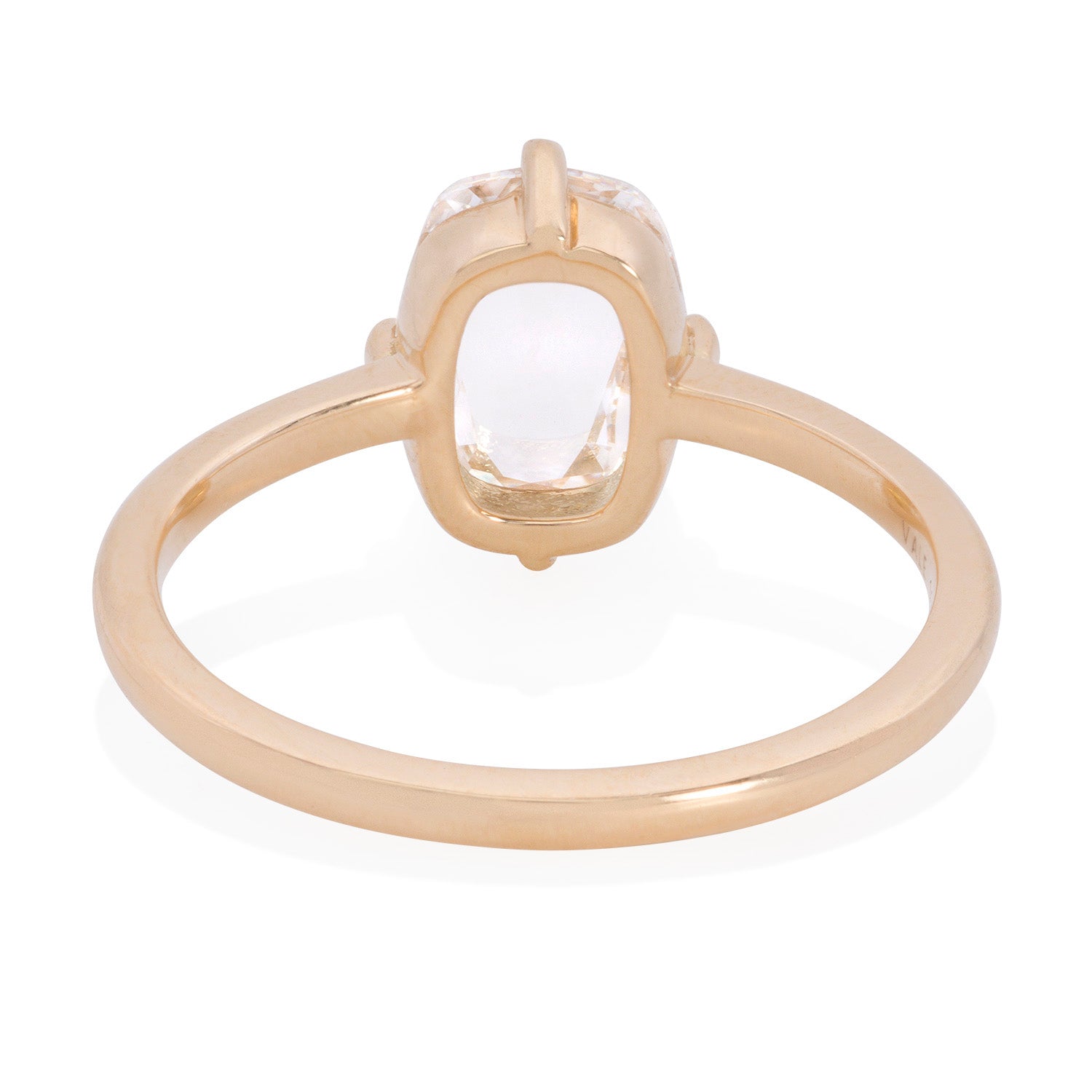 Vale Jewelry OOAK 1.54 Carat Barrel Cushion Shape Rose Cut White Diamond Ring in 18 Karat Yellow Gold Back View