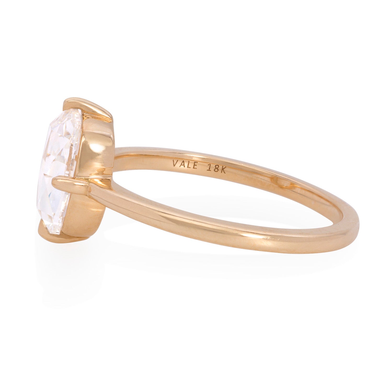 Vale Jewelry OOAK 1.54 Carat Barrel Cushion Shape Rose Cut White Diamond Ring in 18 Karat Yellow Gold Side View