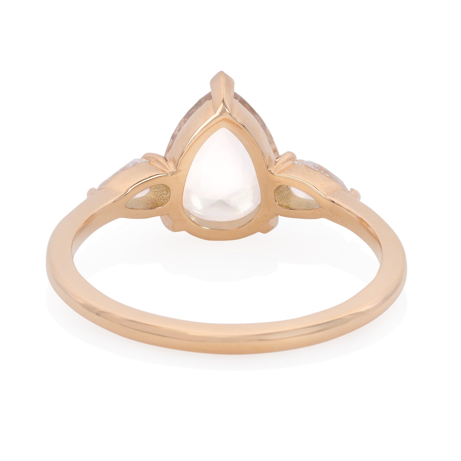 Vale Jewelry OOAK Champagne Pear Shaped Rose Cut Diamond Center with White Pear Shaped Rose Cut Diamond Accents in 18 Karat Yellow Gold Back View