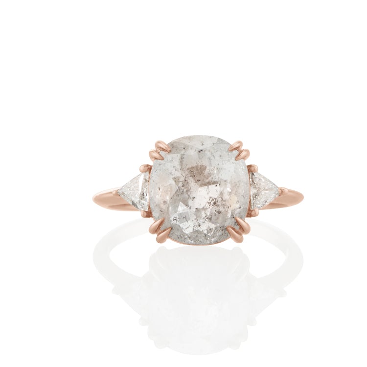 Vale Jewelry OOAK Cushion Shape Rose Cut Grey Diamond Ring in 18 Karat Rose Gold Front View