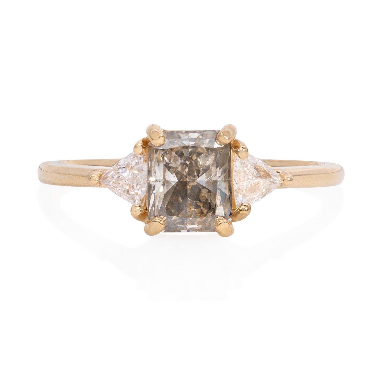 Vale Jewelry OOAK Emerald Cut Salt and Pepper Diamond Ring in 14 Karat Yellow Gold Front View