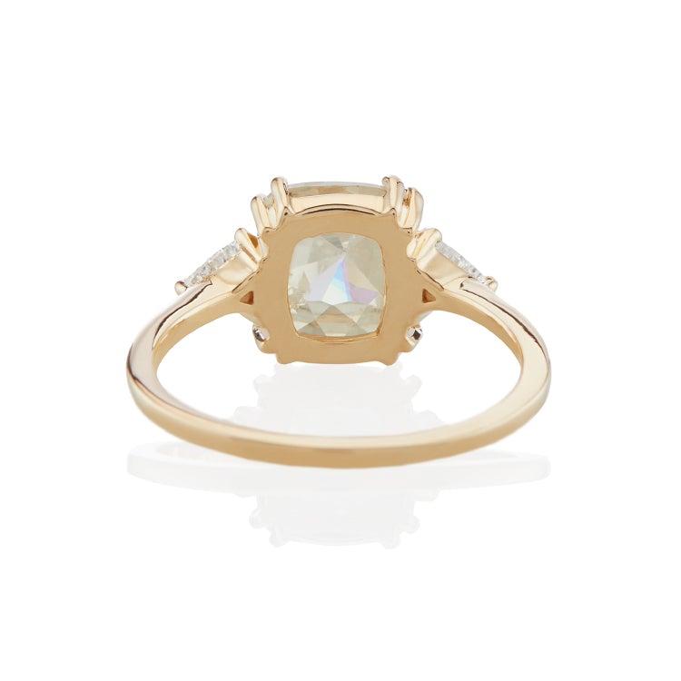 Vale Jewelry OOAK Milky Grey Rose Cut Diamond Ring with Trillion Cut White Diamond Accents in 14 Karat Yellow Gold Back View