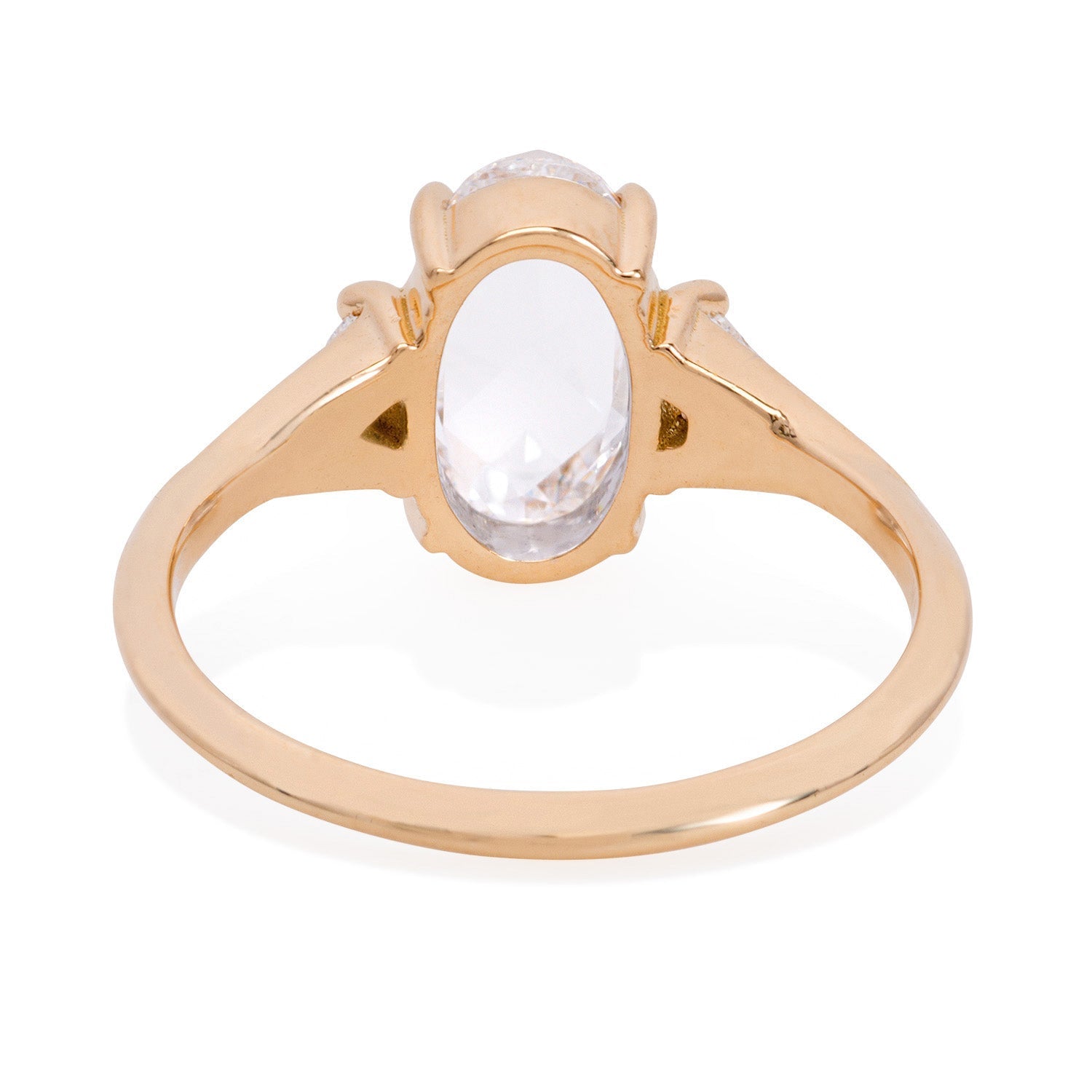 Vale Jewelry OOAK 1.73 Carat Oval Rose Cut White Diamond Severine Ring in 18 Karat Yellow Gold Back View