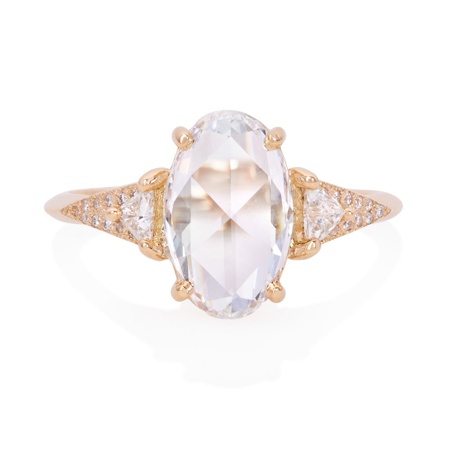 Vale Jewelry OOAK 1.73 Carat Oval Rose Cut White Diamond Severine Ring in 18 Karat Yellow Gold Front View