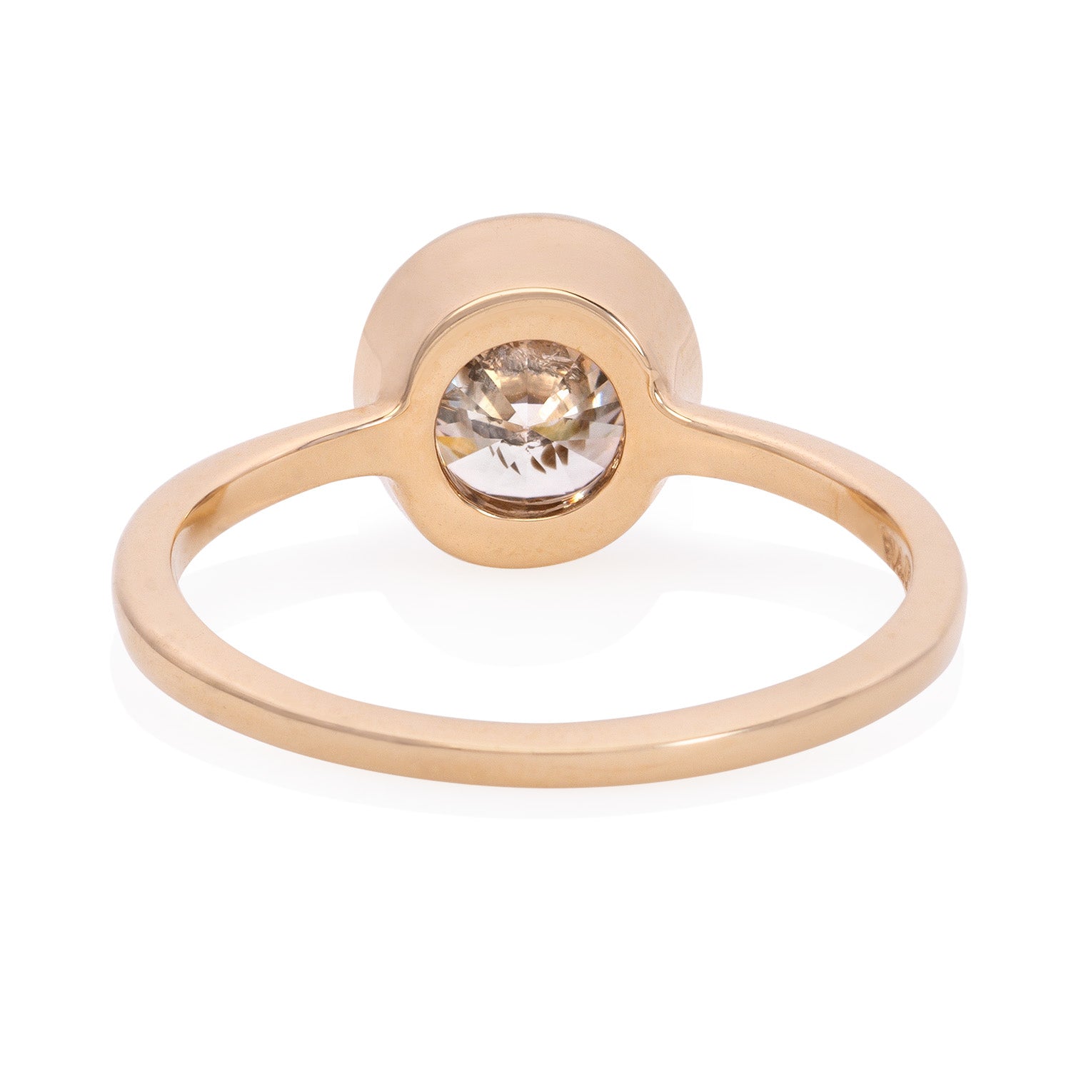 Vale Jewelry OOAK 1.37 Carat Salt and Pepper Brown Sugar Solitaire Round Brilliant Cut Diamond Ring in 14 Karat Yellow Gold Back View
