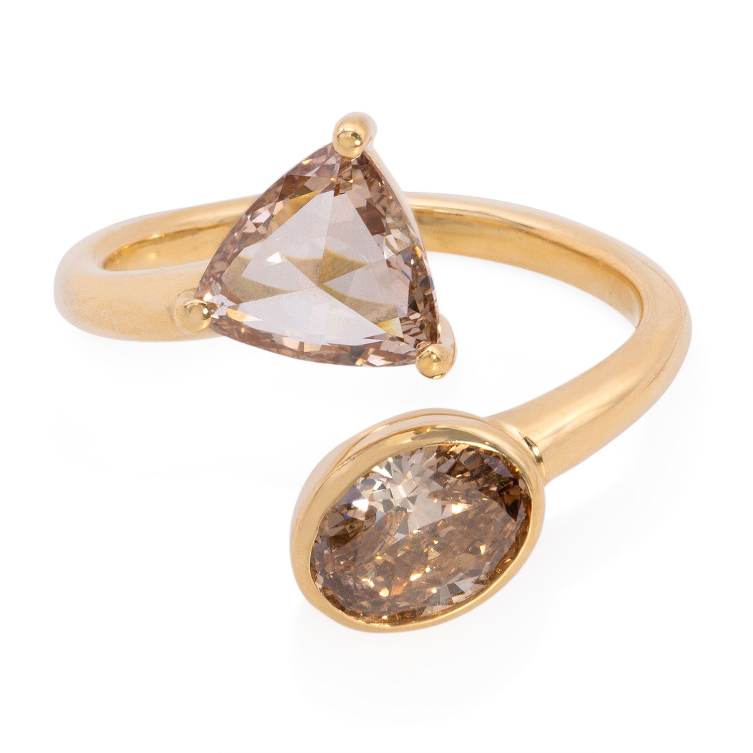 Vale Jewelry OOAK Toi Et Moi Champagne Diamond Ring in 18 Karat Yellow Gold Front View
