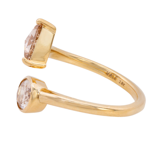 Vale Jewelry OOAK Toi Et Moi Champagne Diamond Ring in 18 Karat Yellow Gold Side View