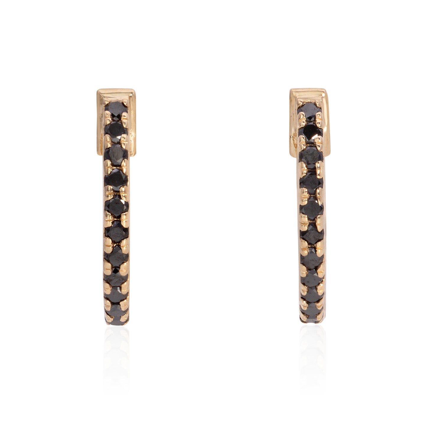 Vale Jewelry Pave Huggies Earrings Reversible Black and White Diamond Yellow Gold Black Diamonds