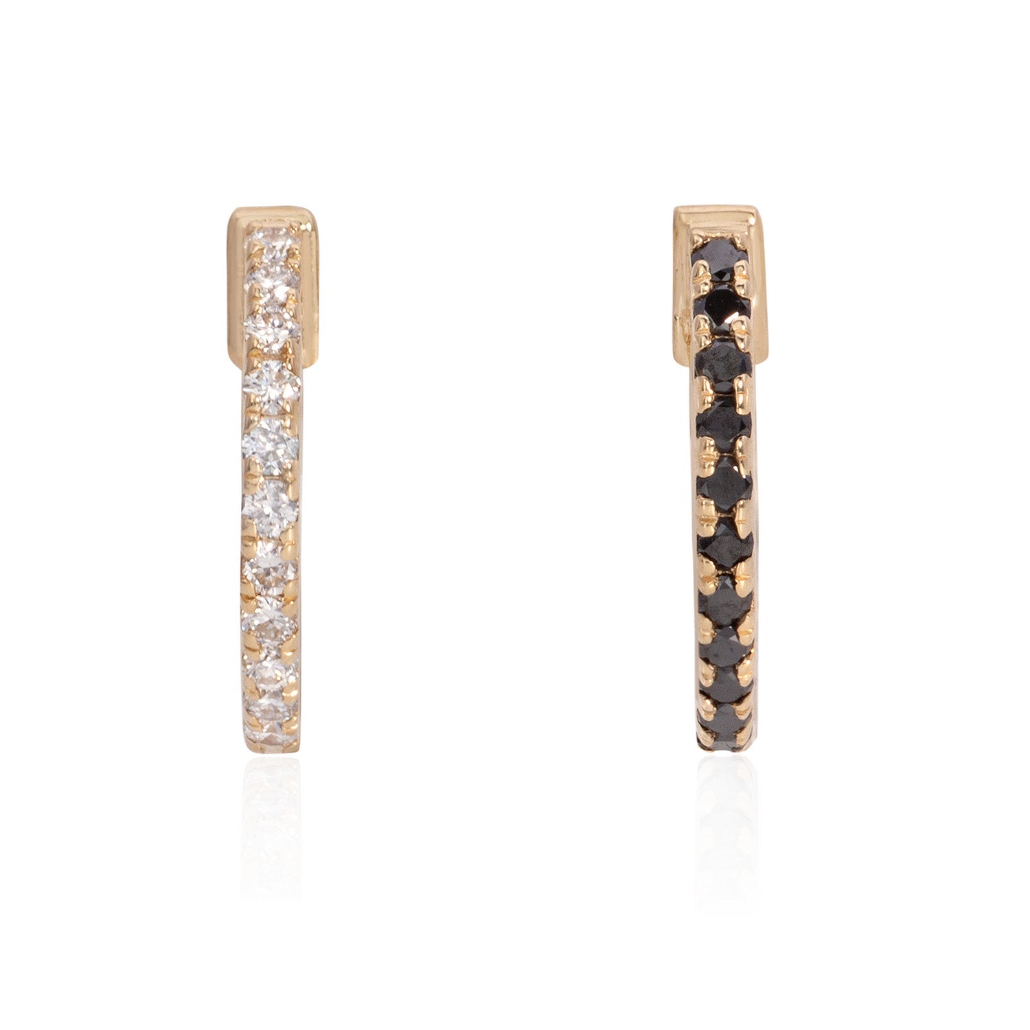Vale Jewelry Pave Huggies Earrings Reversible Black and White Diamond Yellow Gold Black White Diamonds