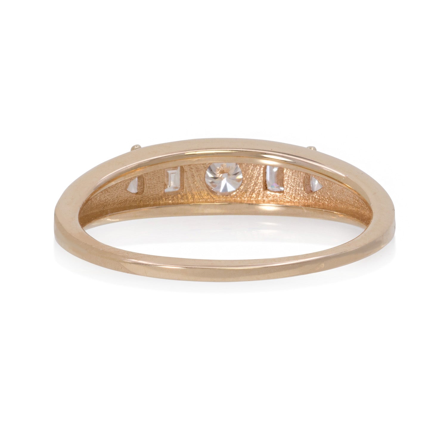 Vale Jewelry Petite Balance Ring with White Trillion, Emerald and Round Brilliant Cut White Diamonds in 14 Karat Yellow Gold Back View