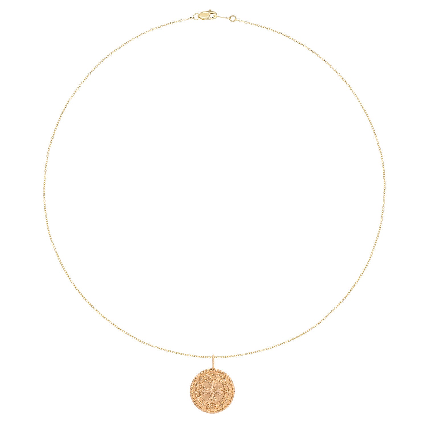 Vale Jewelry Protection Medallion Necklace on Diamond Cut Cable Chain in 14 Karat Yellow Gold Full Circle