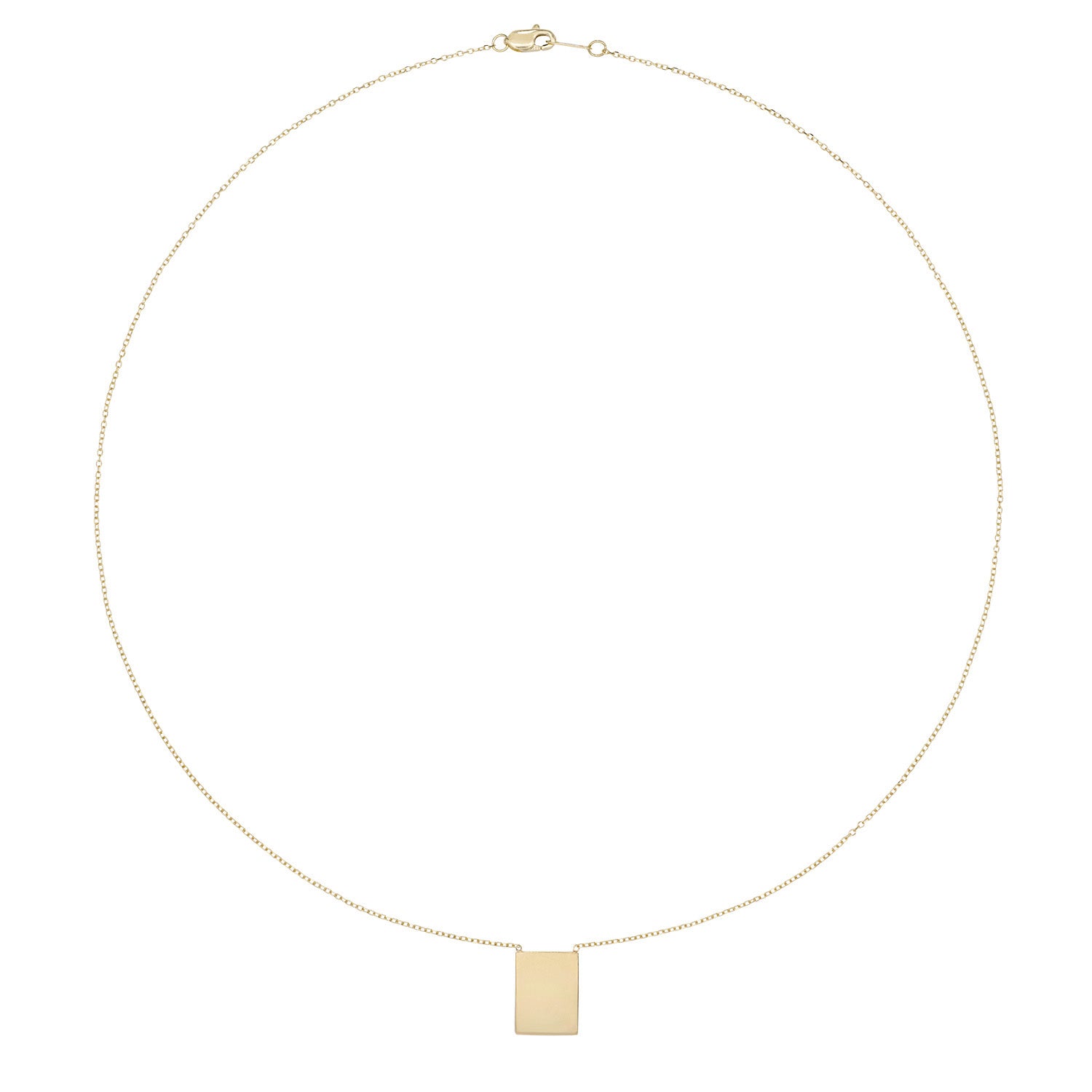Vale Jewelry Rectangle Plate Necklace on Diamond Cut Cable Chain in 14 Karat Yellow Gold Full Circle