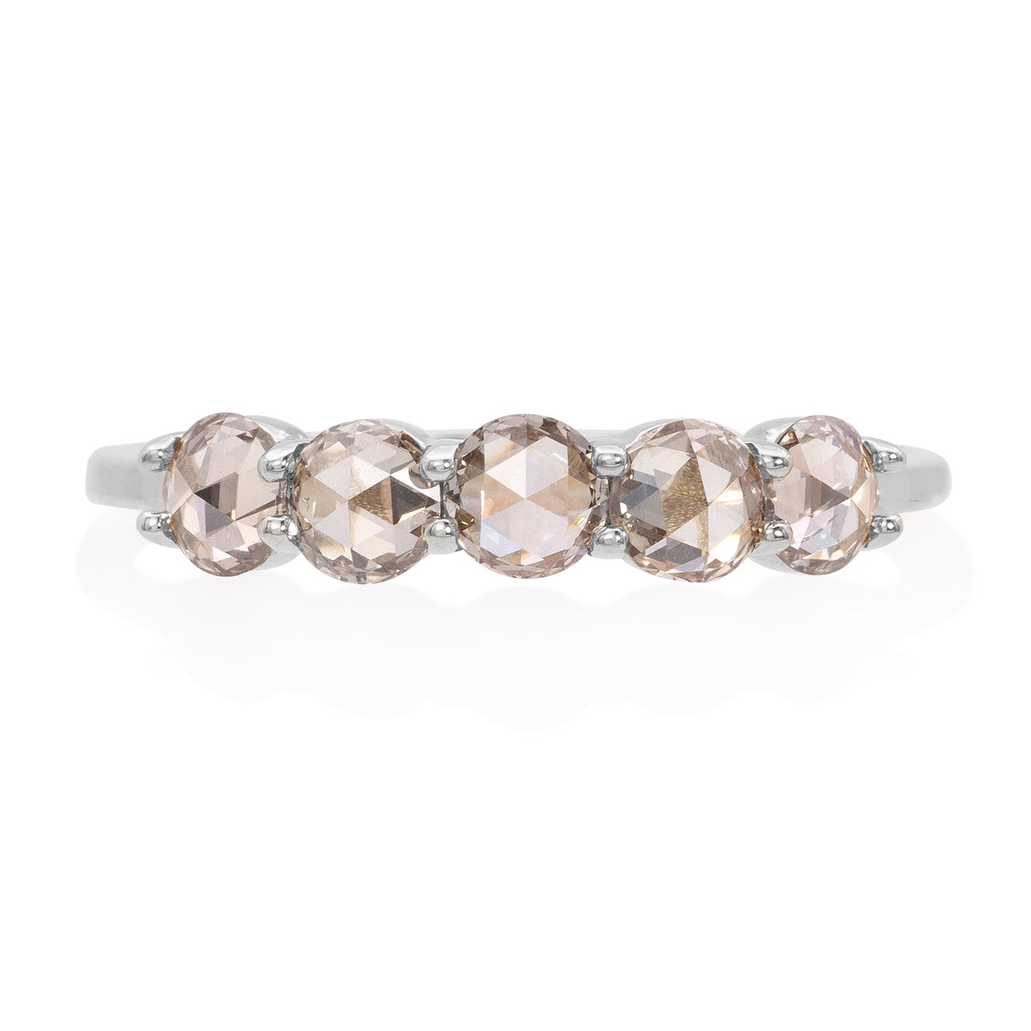 Vale Jewelry Roselle Ring with Champagne Rose Cut Round Diamonds in 14 Karat White Gold Front View
