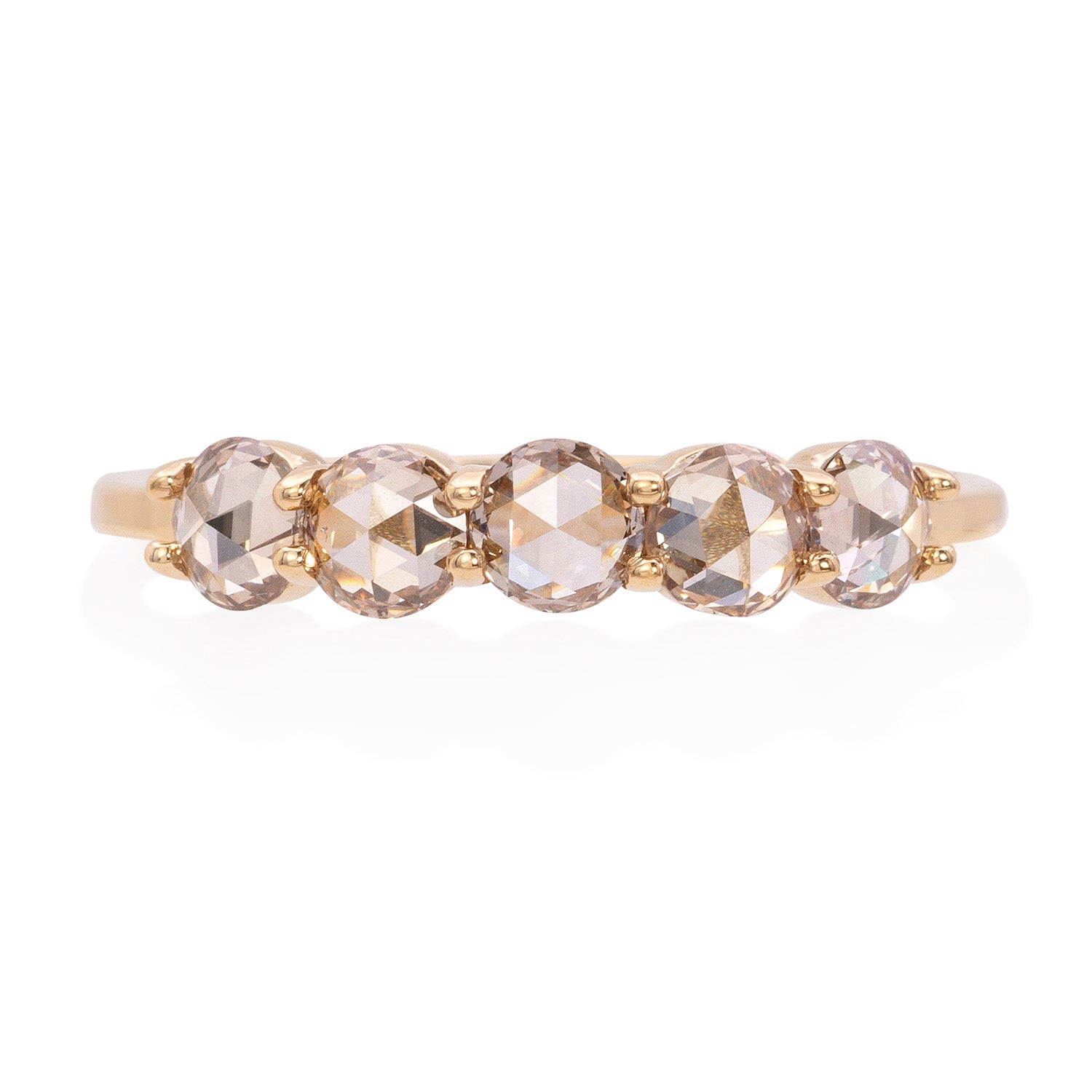 Vale Jewelry Roselle Ring with Champagne Rose Cut Round Diamonds in 14 Karat Yellow Gold Front View