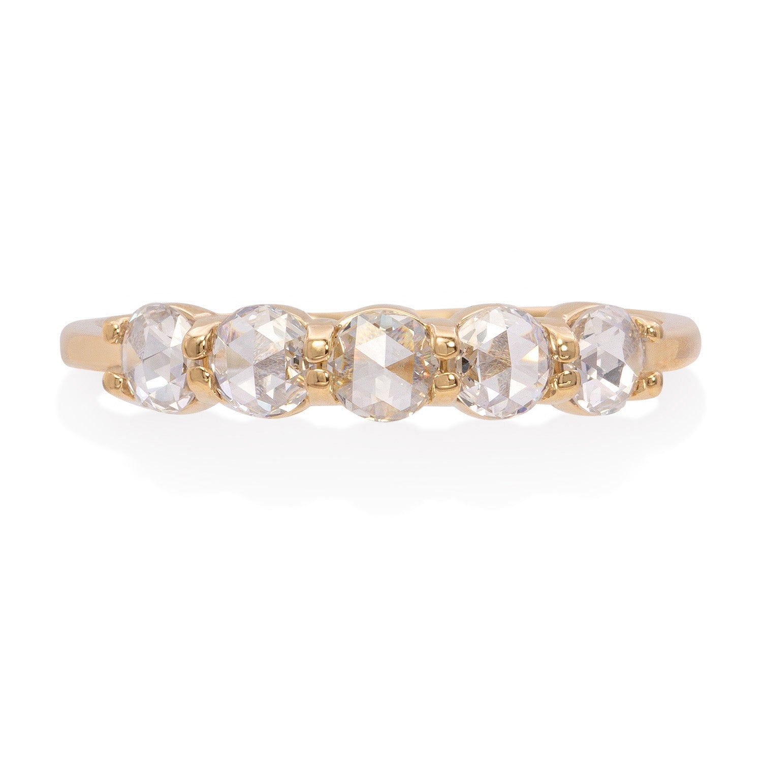 Vale Jewelry Roselle Ring with White Rose Cut Round Diamonds in 14 Karat Yellow Gold Front View