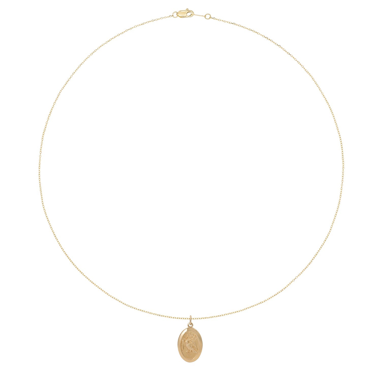 Vale Jewelry Saint Phoenix Medallion Necklace on Diamond Cut Cable Chain in 14 Karat Yellow Gold Full Circle
