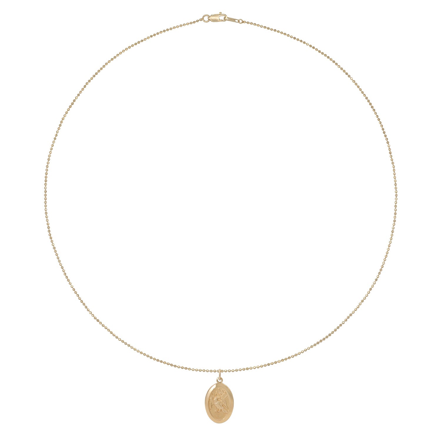 Vale Jewelry Saint Phoenix Medallion Necklace on Faceted Bead Chain in 14 Karat Yellow Gold Full Circle