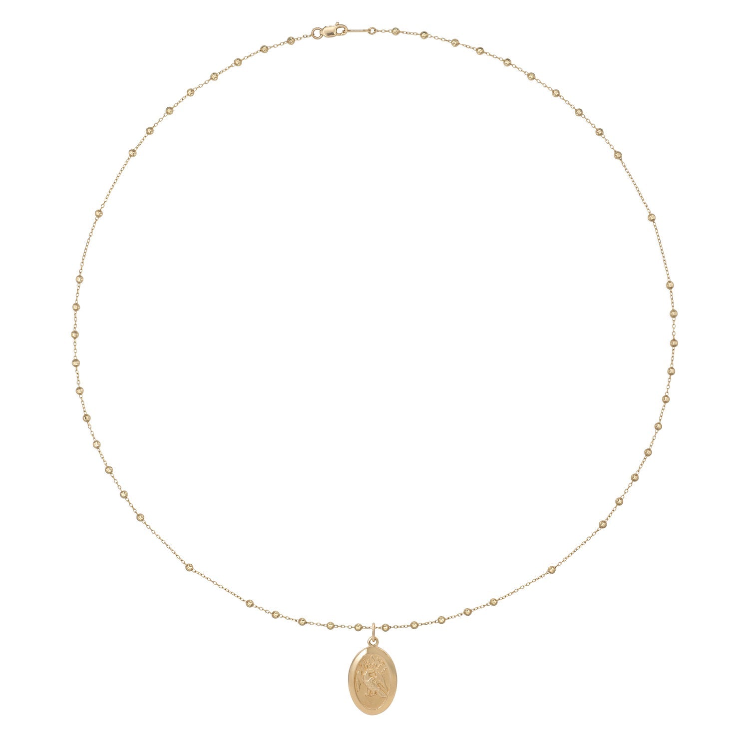 Vale Jewelry Saint Phoenix Medallion Necklace on Rosary Chain in 14 Karat Yellow Gold Full Circle