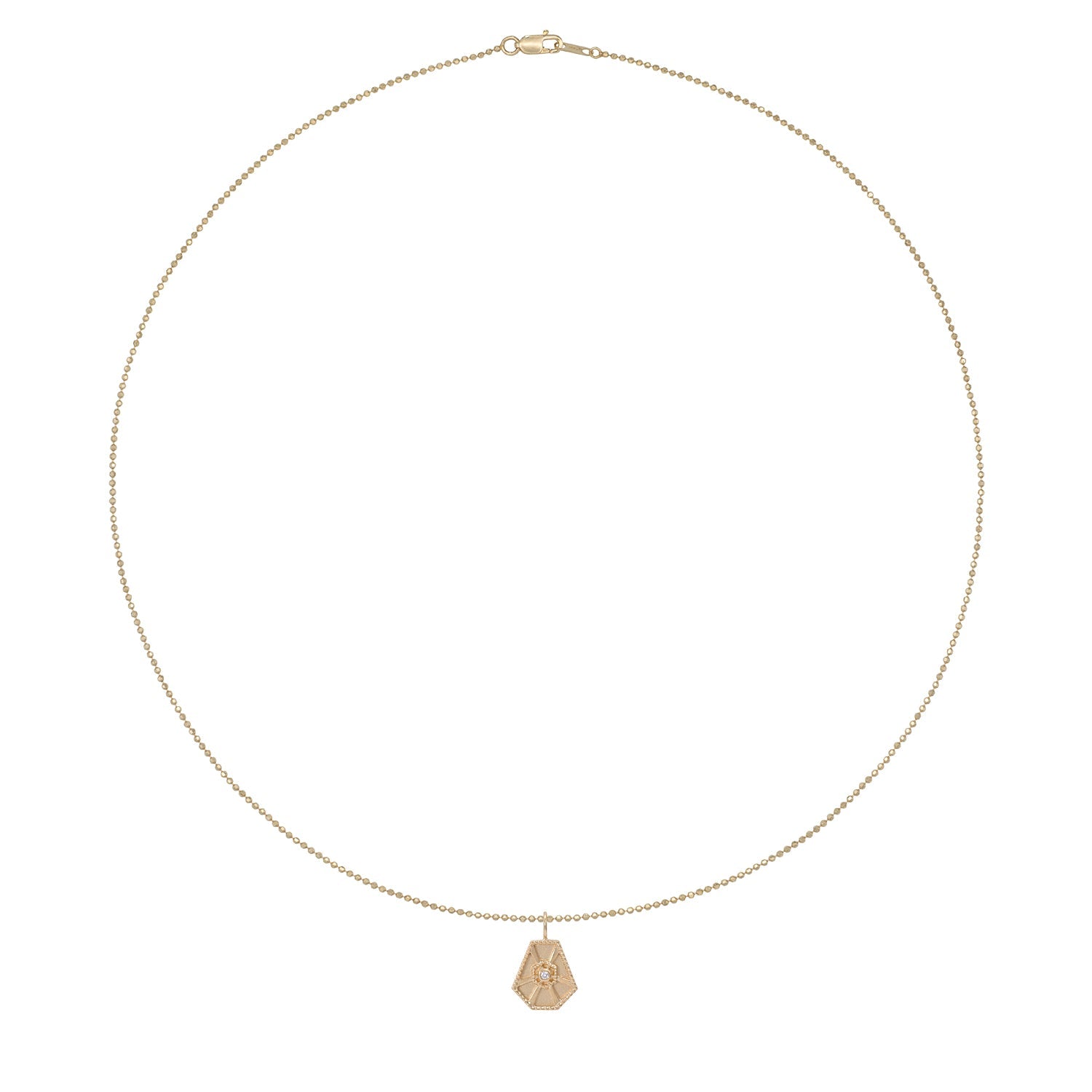 Vale Jewelry Small Arcadia Necklace with White Brilliant Cut Diamond on Faceted Bead Chain in 14 Karat Yellow Gold Full Circle