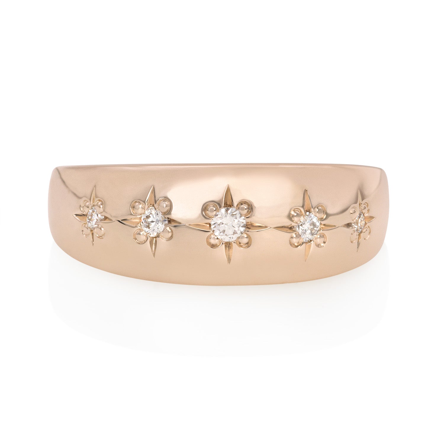 Vale Jewelry Star-Set Diamond Medium Dome Ring in 14 Karat Rose Gold with White Diamonds Front View