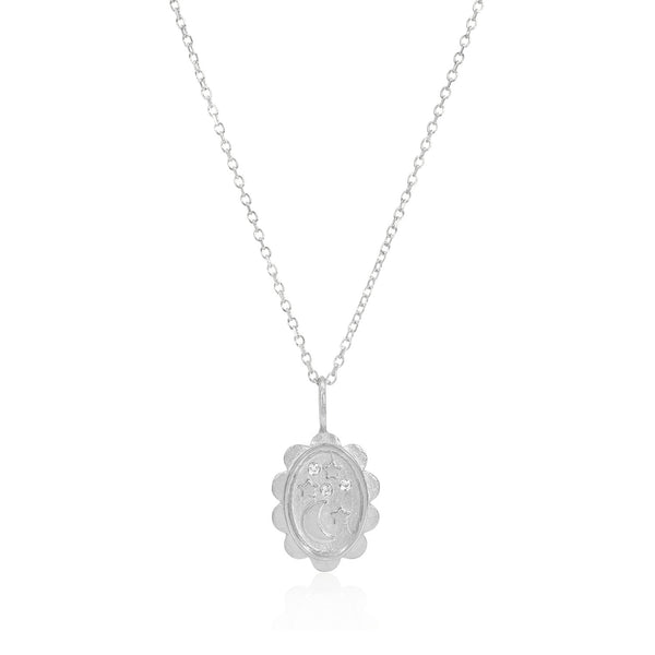 Vale Jewelry Starlight Amulet Necklace with White Diamonds in 14 Karat White Gold Close Up