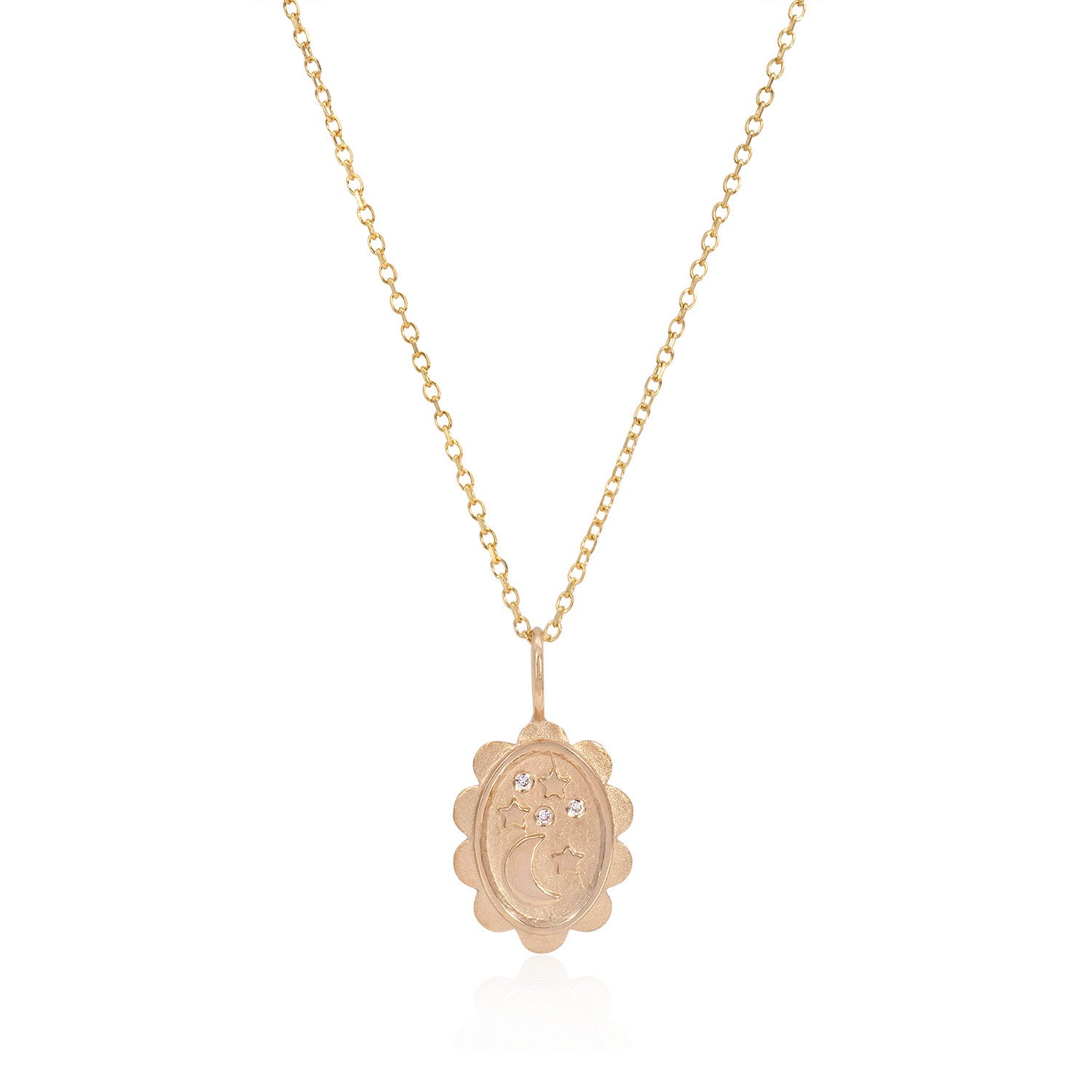 Vale Jewelry Starlight Amulet Necklace with White Diamonds in 14 Karat Yellow Gold Close Up