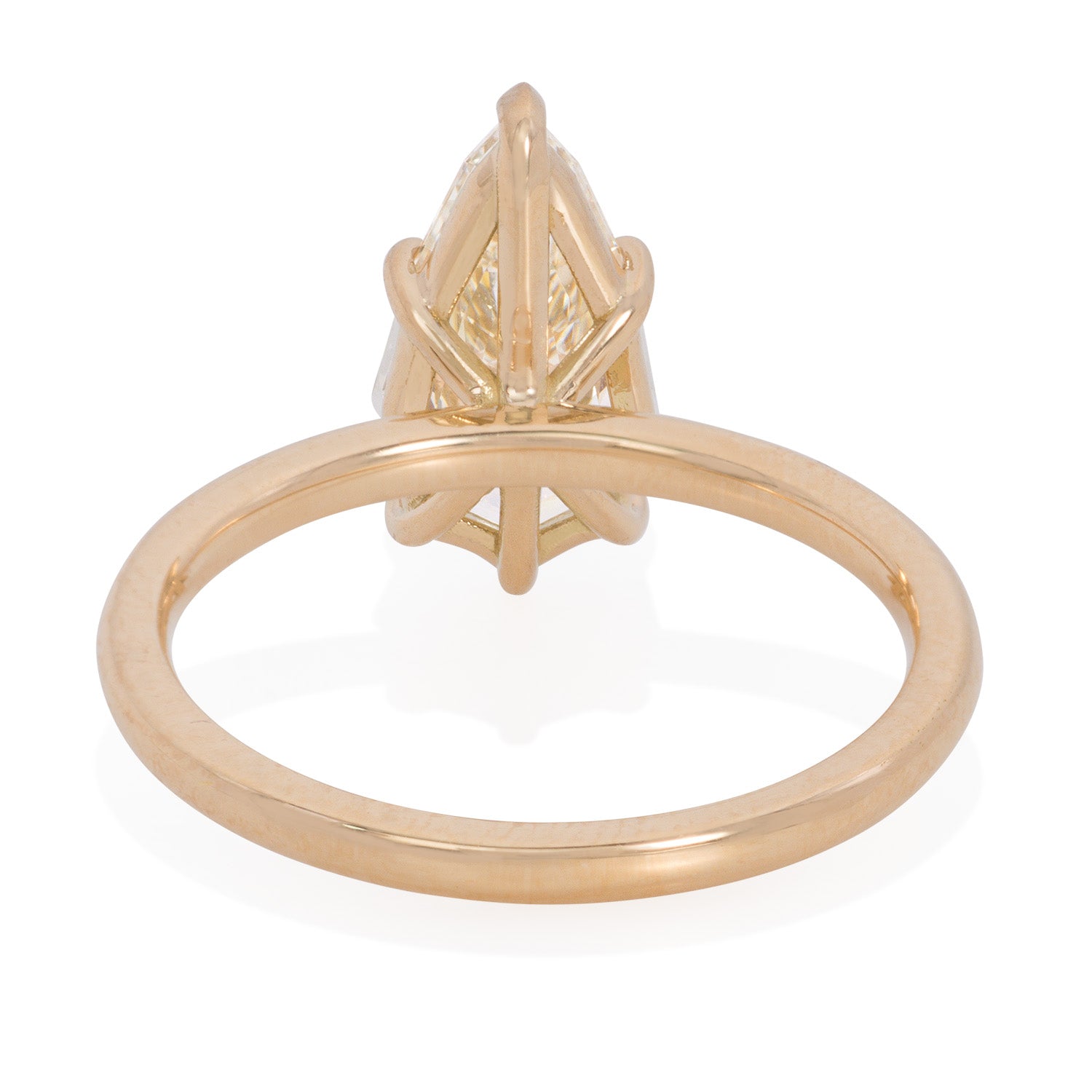 Vale Jewelry One of a Kind Step Cut Pear Solitaire Diamond Ring in Yellow Gold Back View