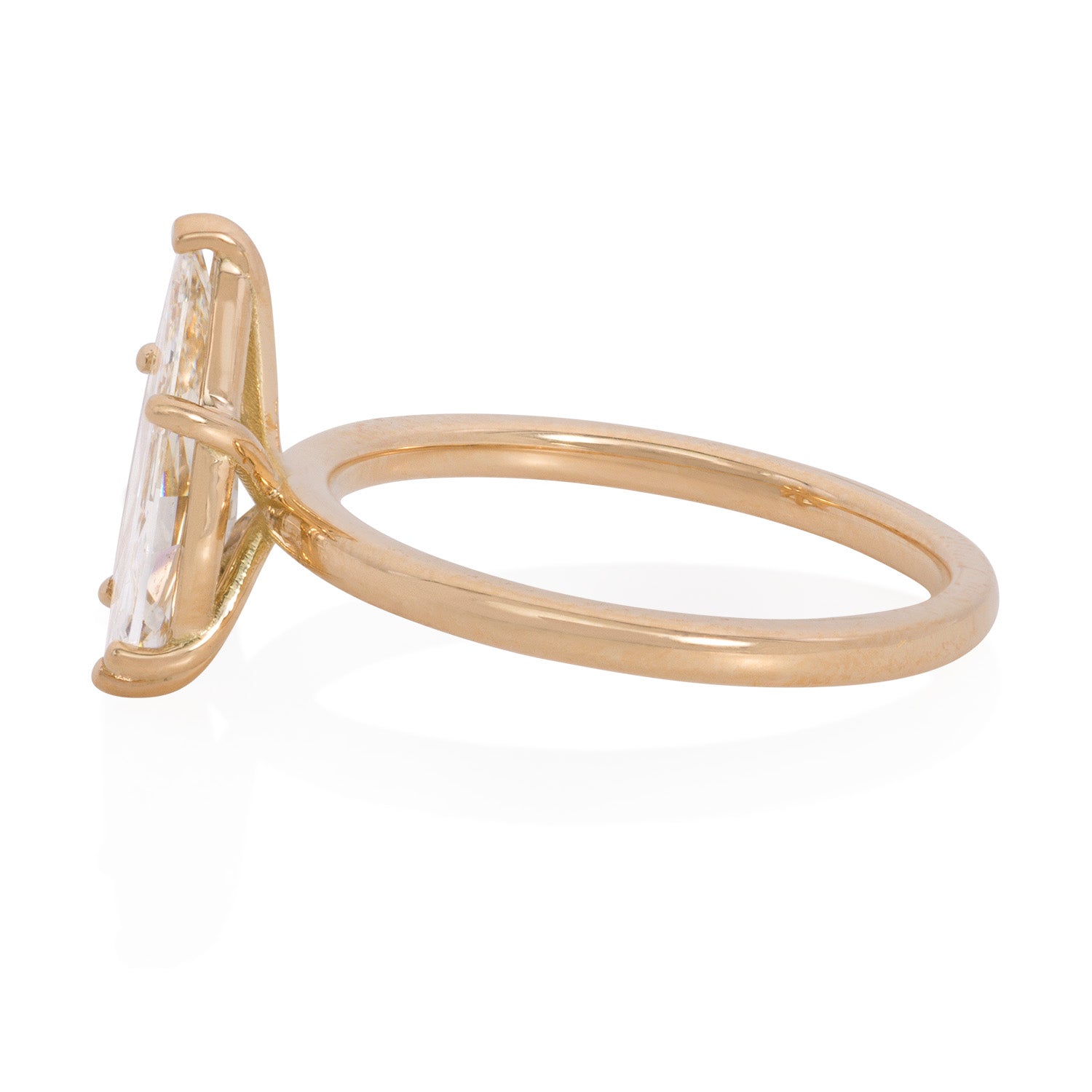 Vale Jewelry One of a Kind Step Cut Pear Solitaire Diamond Ring in Yellow Gold Side View