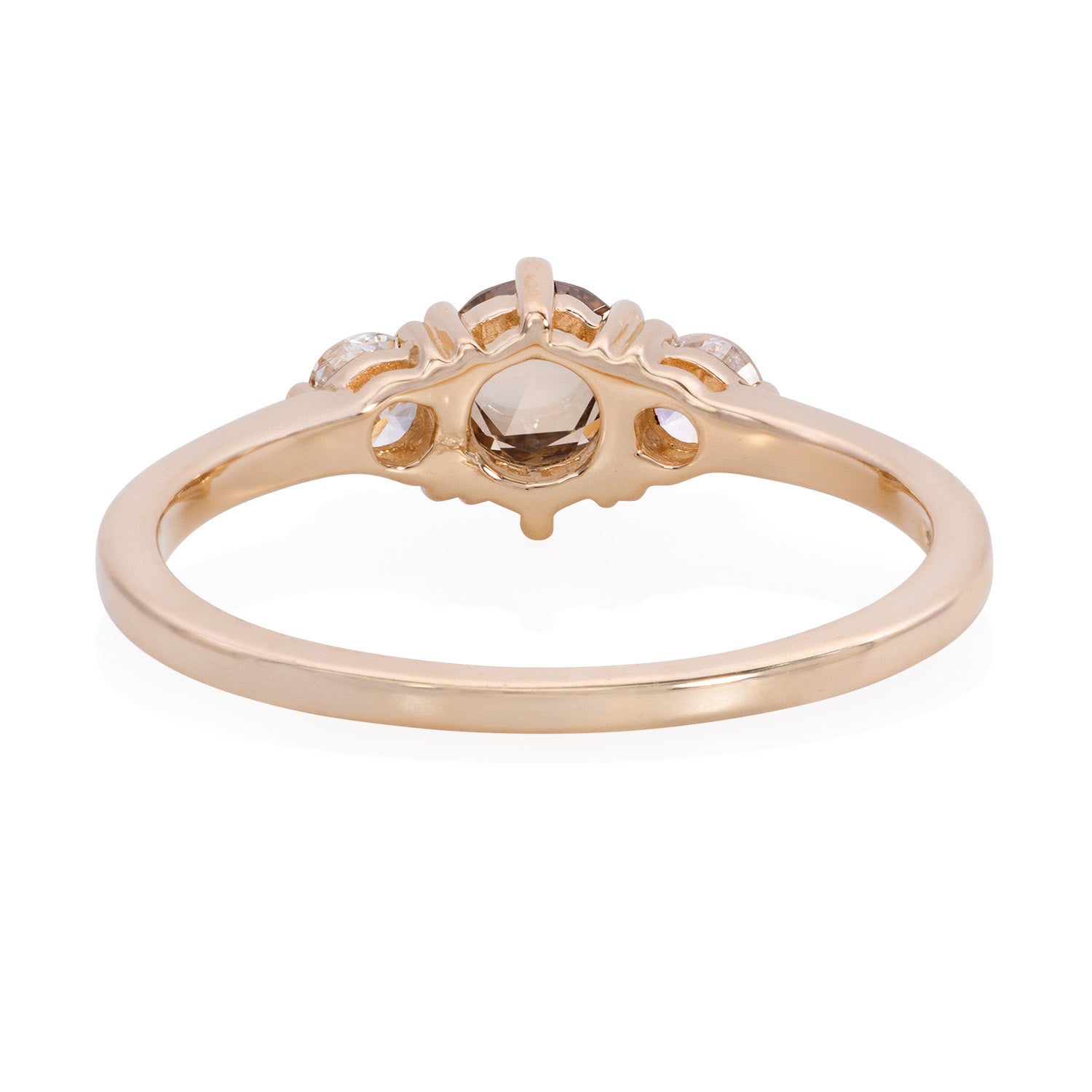 Vale Jewelry Tidals Ring with Champagne Rose Cut Diamond and Round Brilliant Cut White Diamonds in 14 Karat Yellow Gold Back View