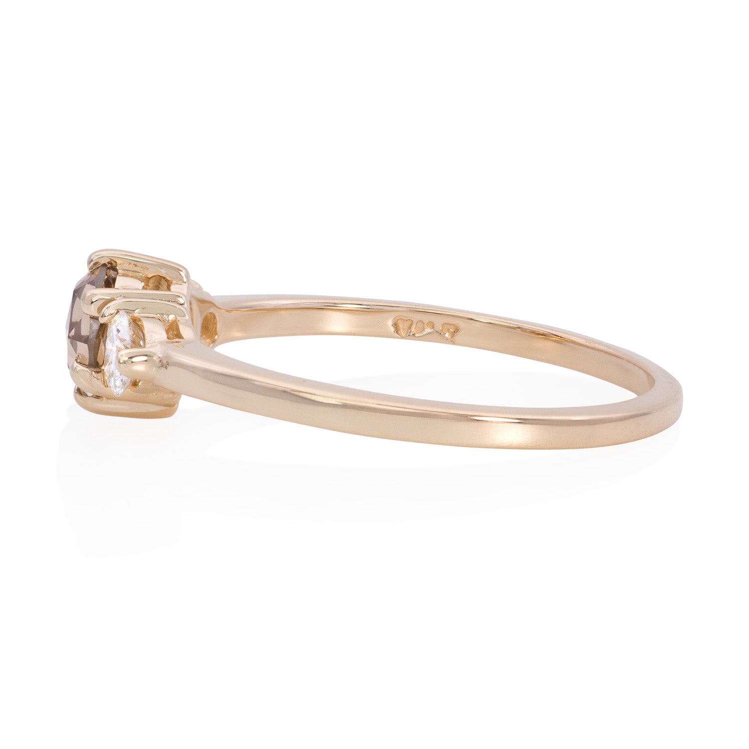 Vale Jewelry Tidals Ring with Champagne Rose Cut Diamond and Round Brilliant Cut White Diamonds in 14 Karat Yellow Gold Side View