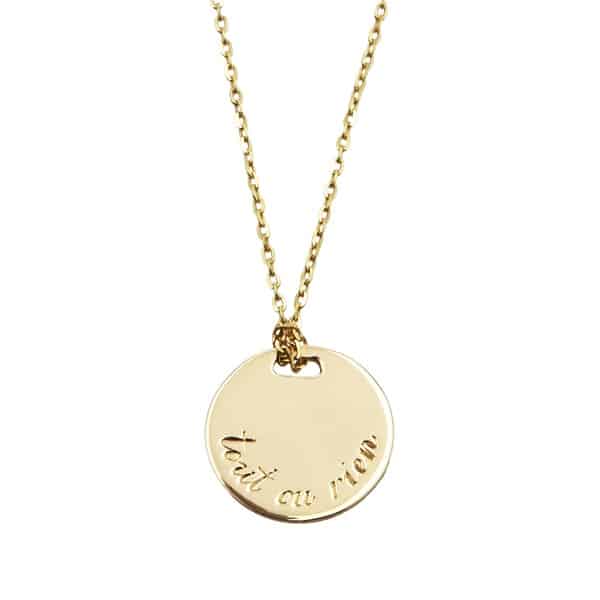 Vale Jewelry Tout ou Rien Necklace on Diamond Cut Cable Chain in 14 Karat Yellow Gold Close Up