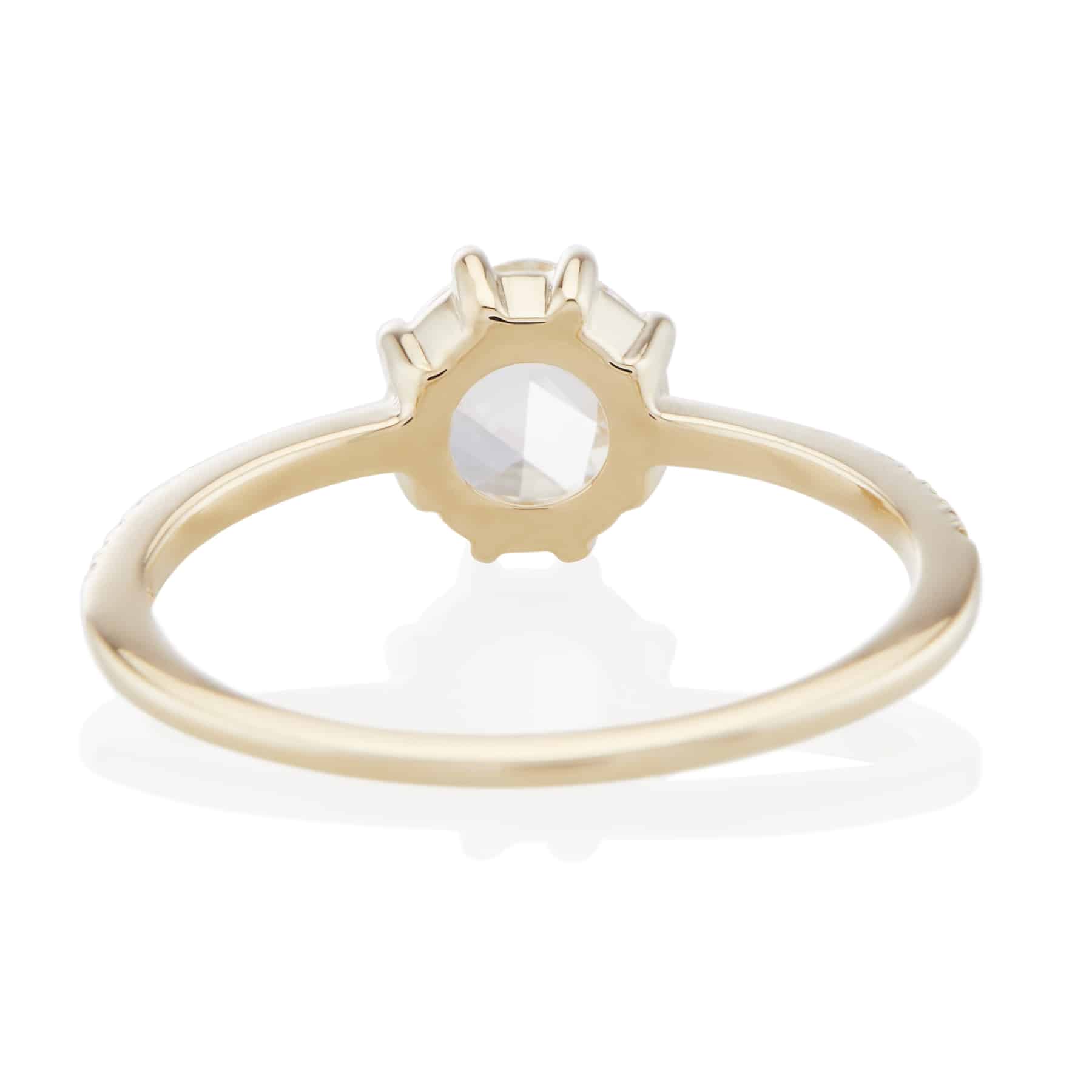 Vale Jewelry Vega Ring with Round Rose Cut White Diamond and Pave White Diamond Accents in 14 Karat Yellow Gold Back View