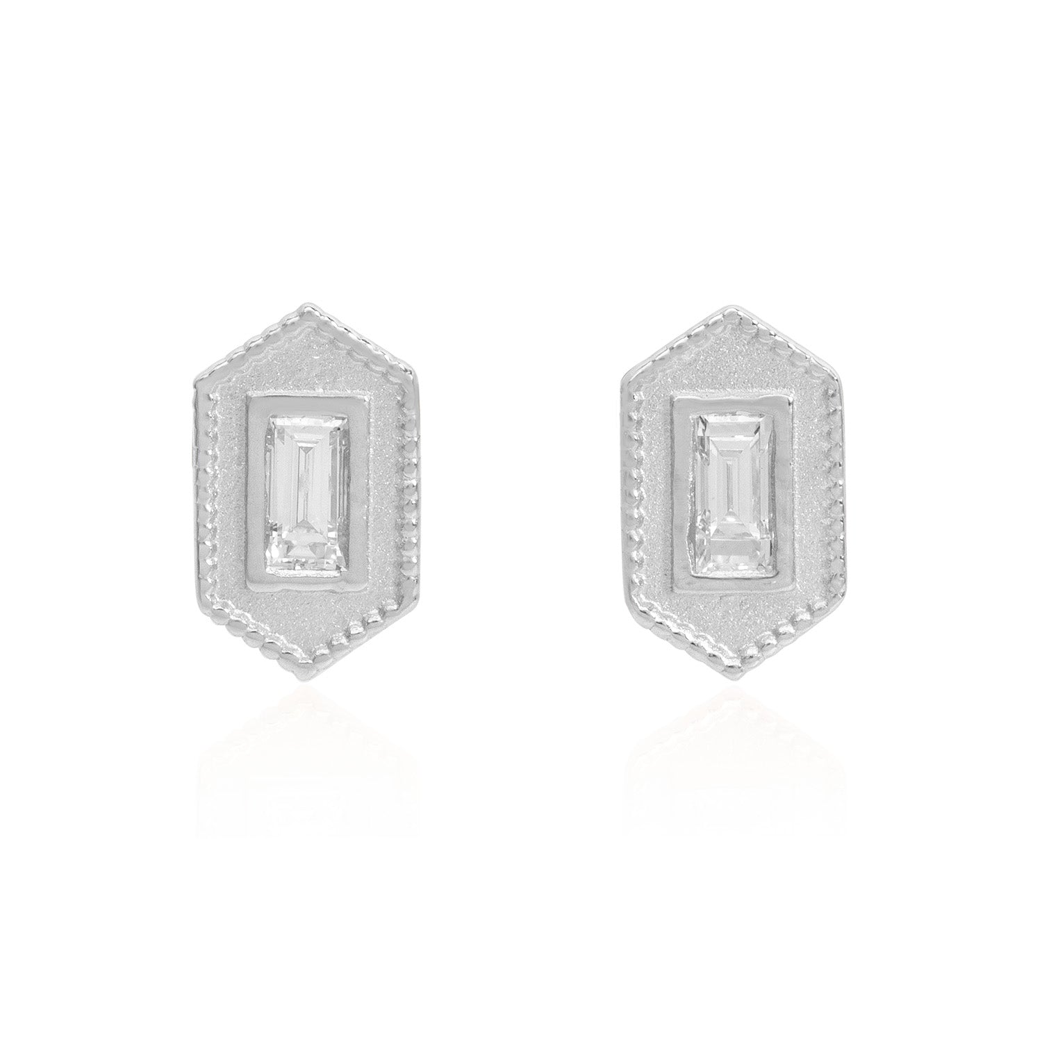Vale Jewelry Verre Earrings with Baguette Cut White Diamonds in 14 Karat White Gold Front View
