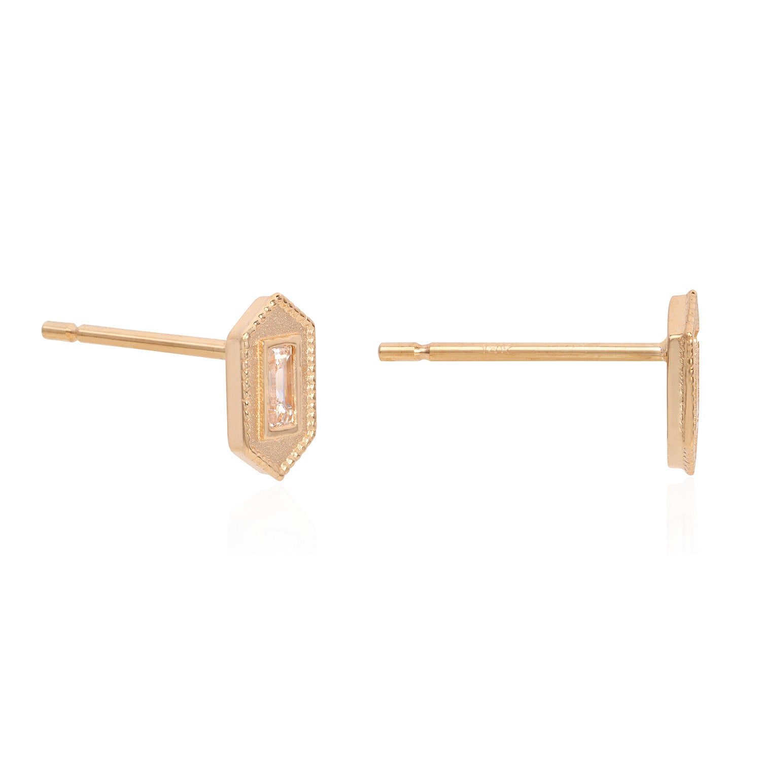 Vale Jewelry Verre Earrings with Baguette Cut White Diamonds in 14 Karat Yellow Gold Side View