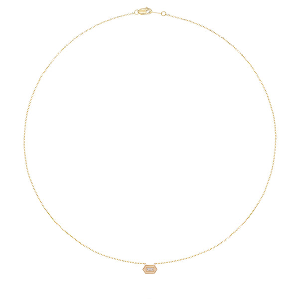 Vale Jewelry Verre Necklace with Baguette Cut White Diamond on Diamond Cut Cable Chain in 14 Karat Yellow Gold Full Circle