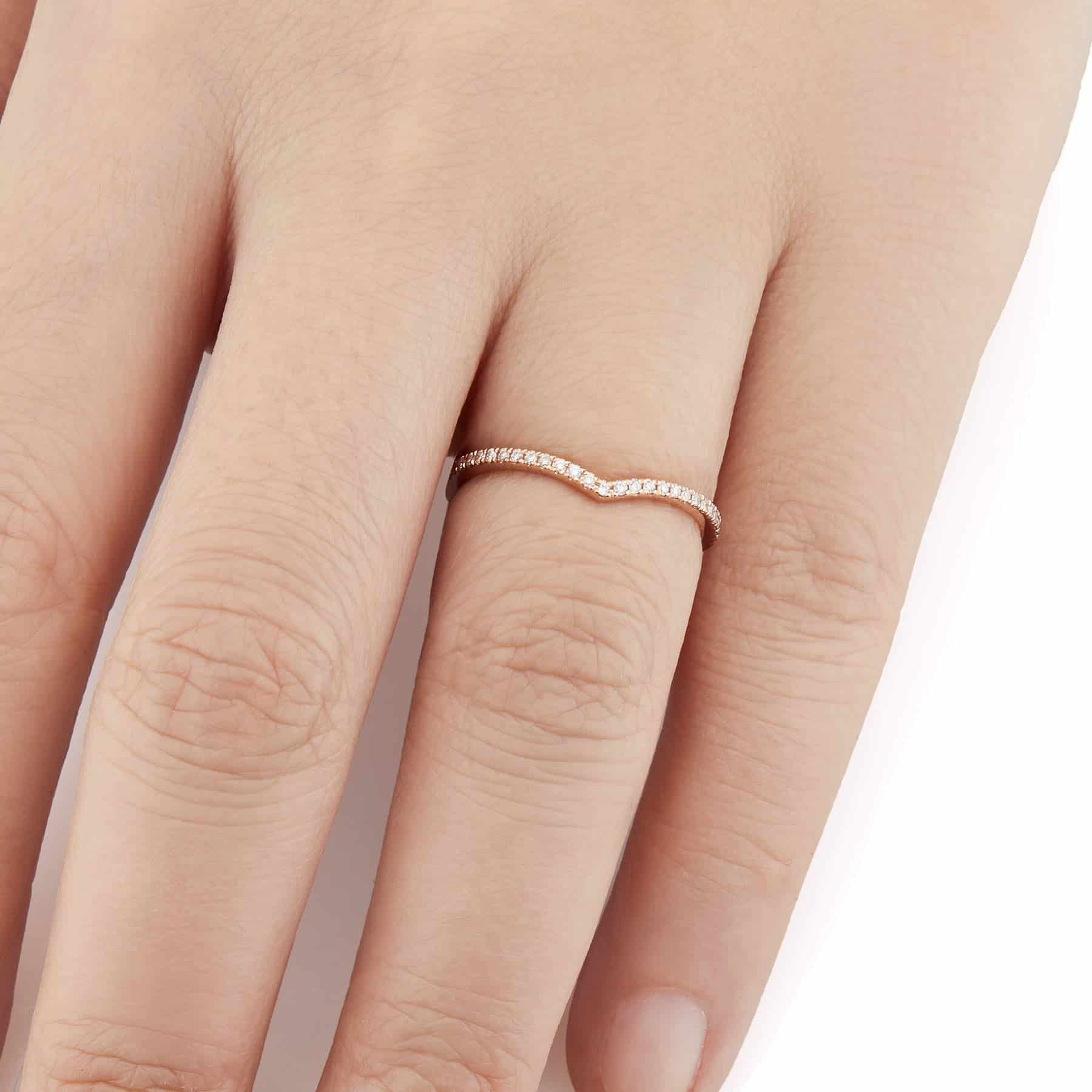 Vale Jewelry Vesper Ring with White Diamonds in 14 Karat Rose Gold Hand View