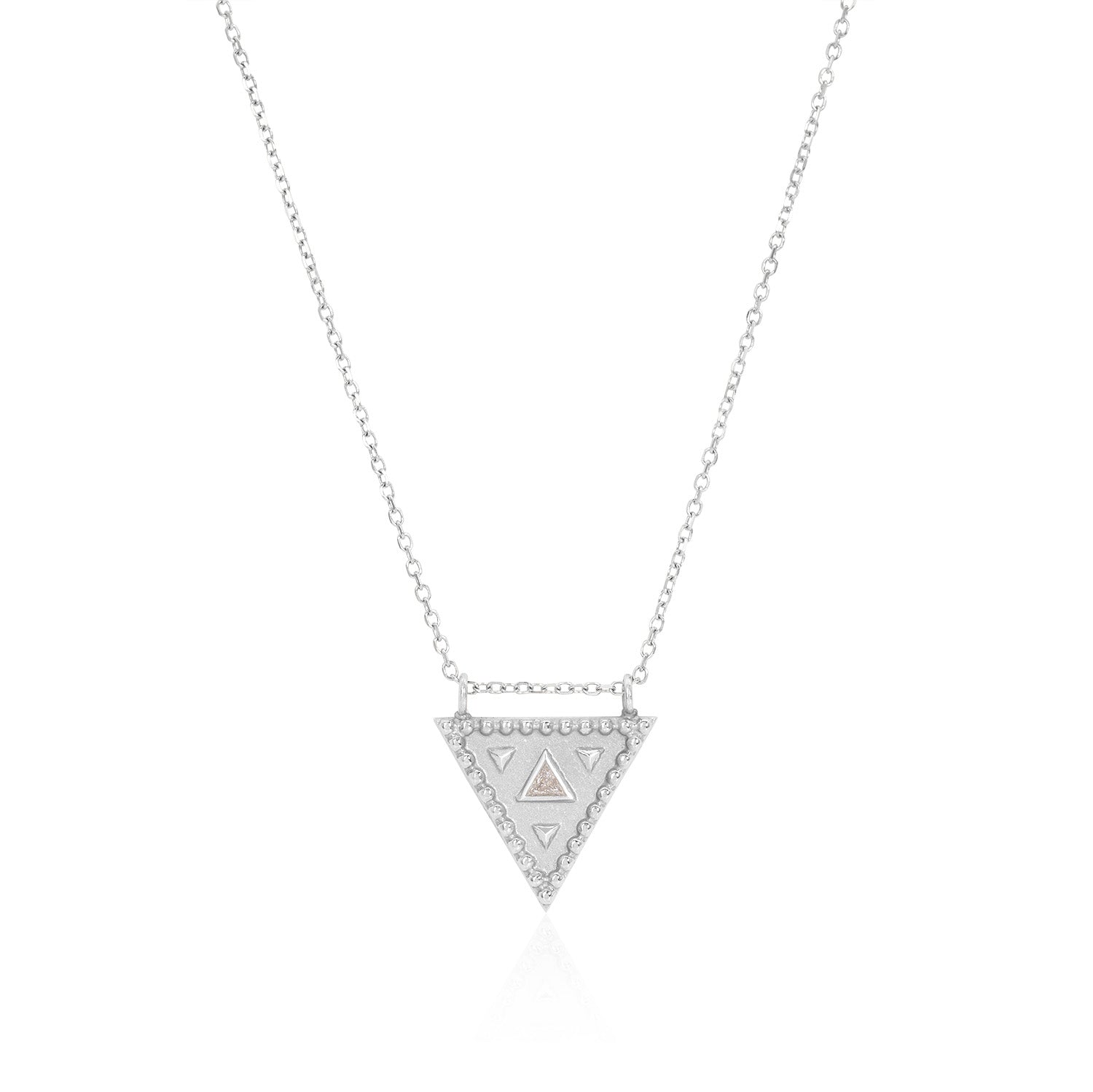Vale Jewelry Vitality Amulet Necklace with White Trillion Cut Diamond on Diamond Cut Cable Chain in 14 Karat White Gold Close Up