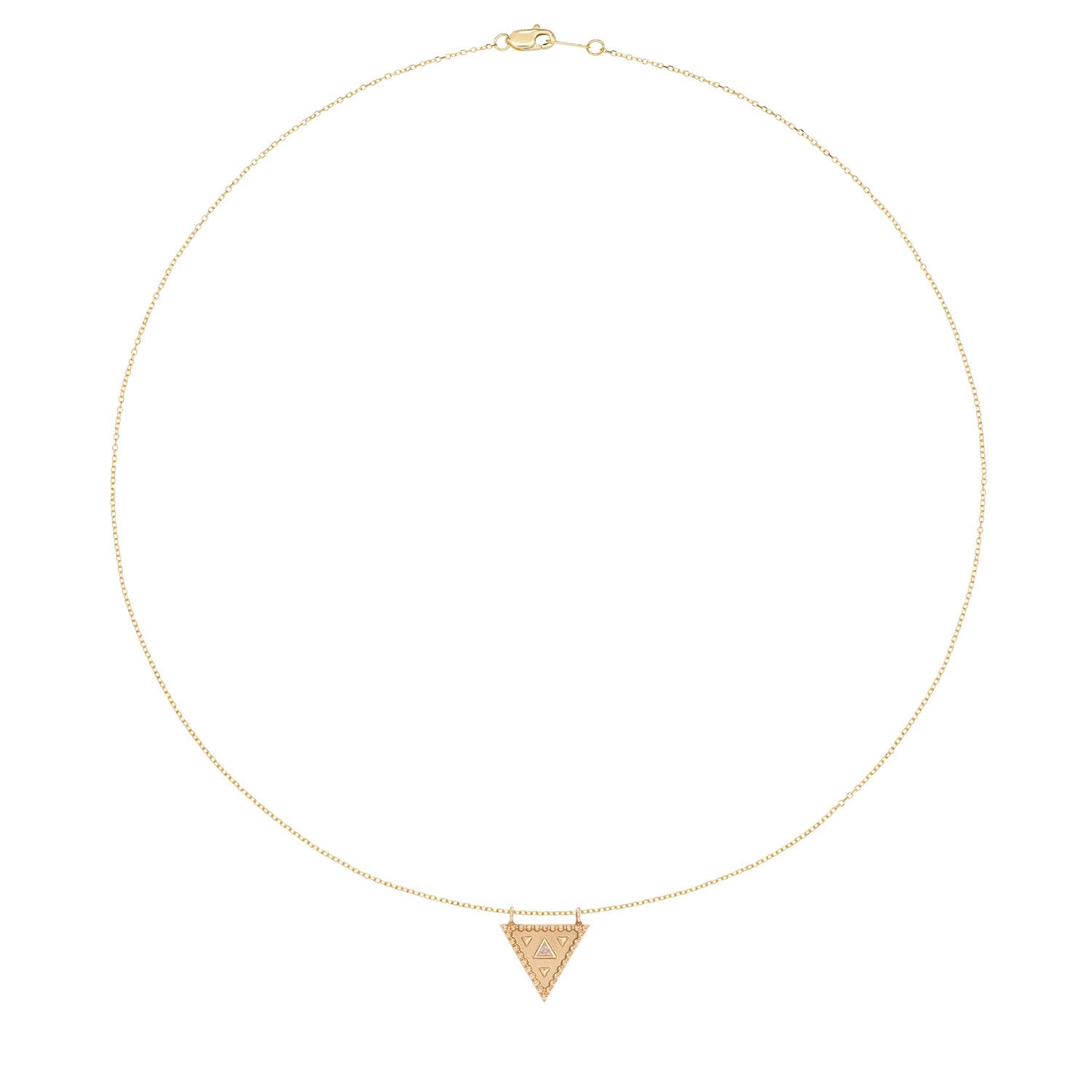 Vale Jewelry Vitality Amulet Necklace with White Trillion Cut Diamond on Diamond Cut Cable Chain in 14 Karat Yellow Gold Full Circle