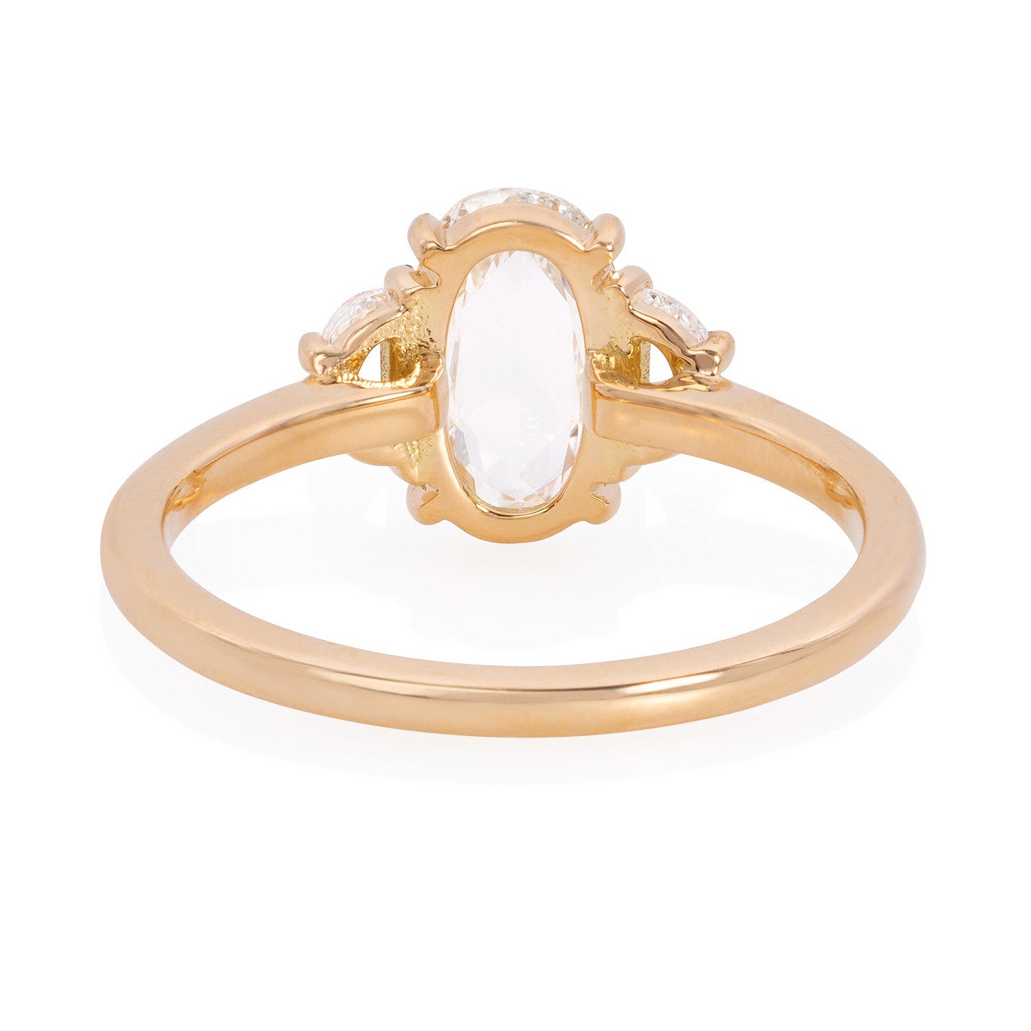 Vale Jewelry OOAK 1.10 Carat Oval & Half Moon Rose Cut White Diamond Ring in 18 Karat Yellow Gold Back View