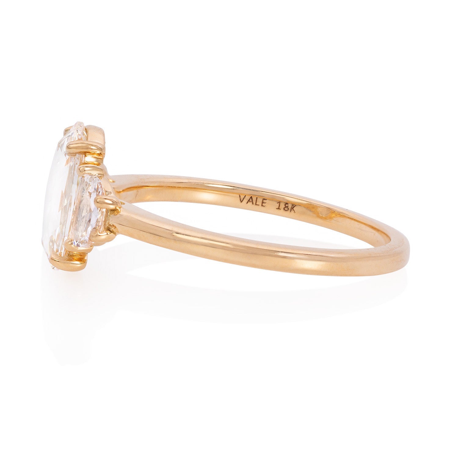 Vale Jewelry OOAK 1.10 Carat Oval & Half Moon Rose Cut White Diamond Ring in 18 Karat Yellow Gold Side View