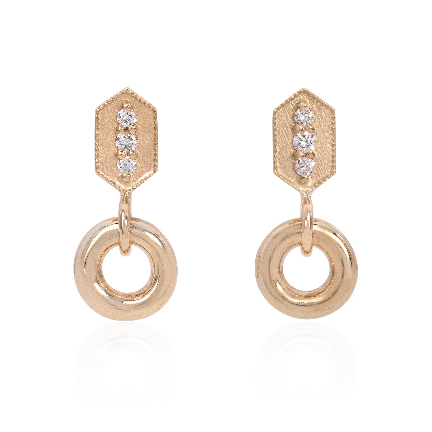 Vale Jewelry Verrine Door Knocker Earrings White Diamonds Yellow Gold Front View