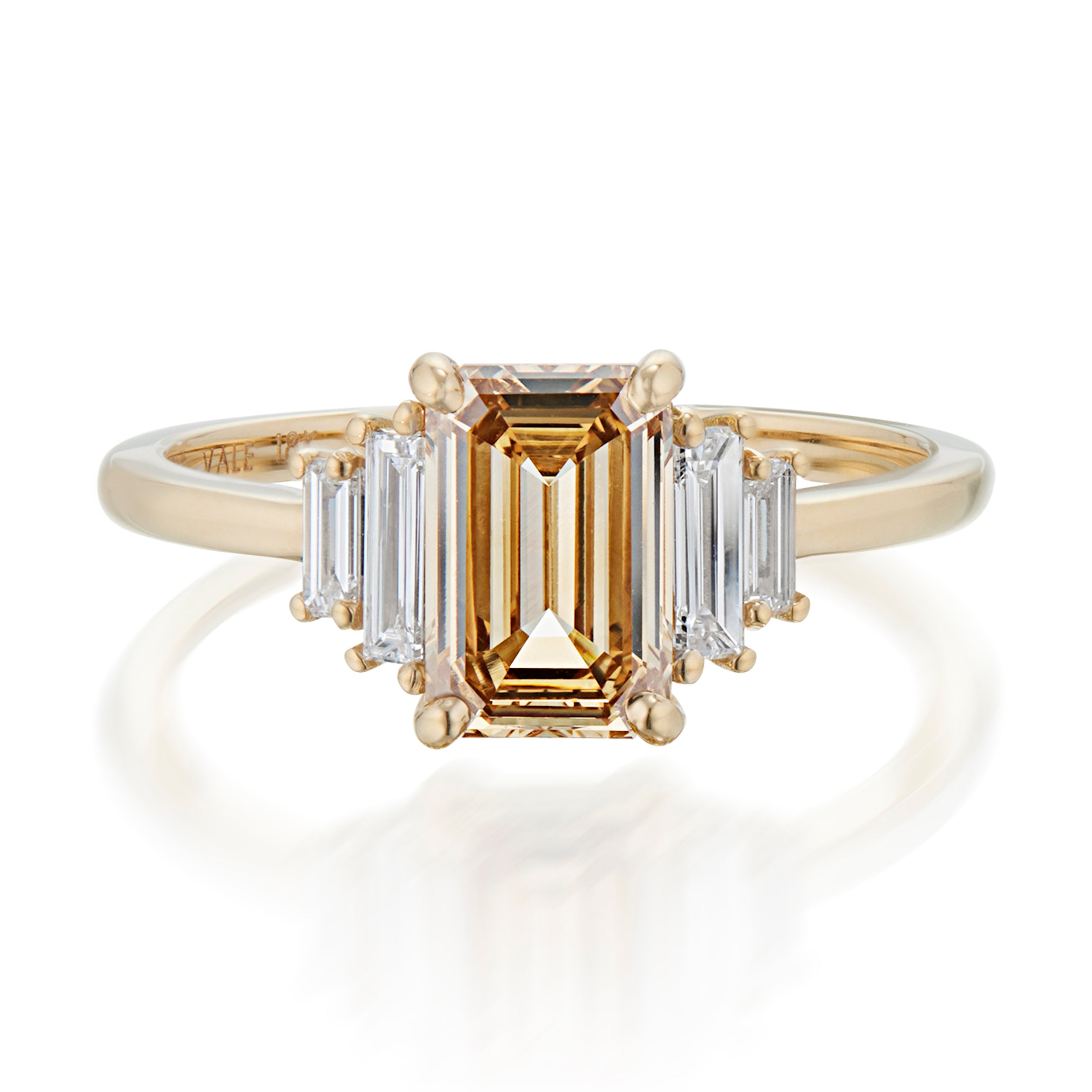 Vale Jewelry OOAK 5-Stone 1.51 Carat Fancy Yellow Brown Emerald Cut Diamond Ring