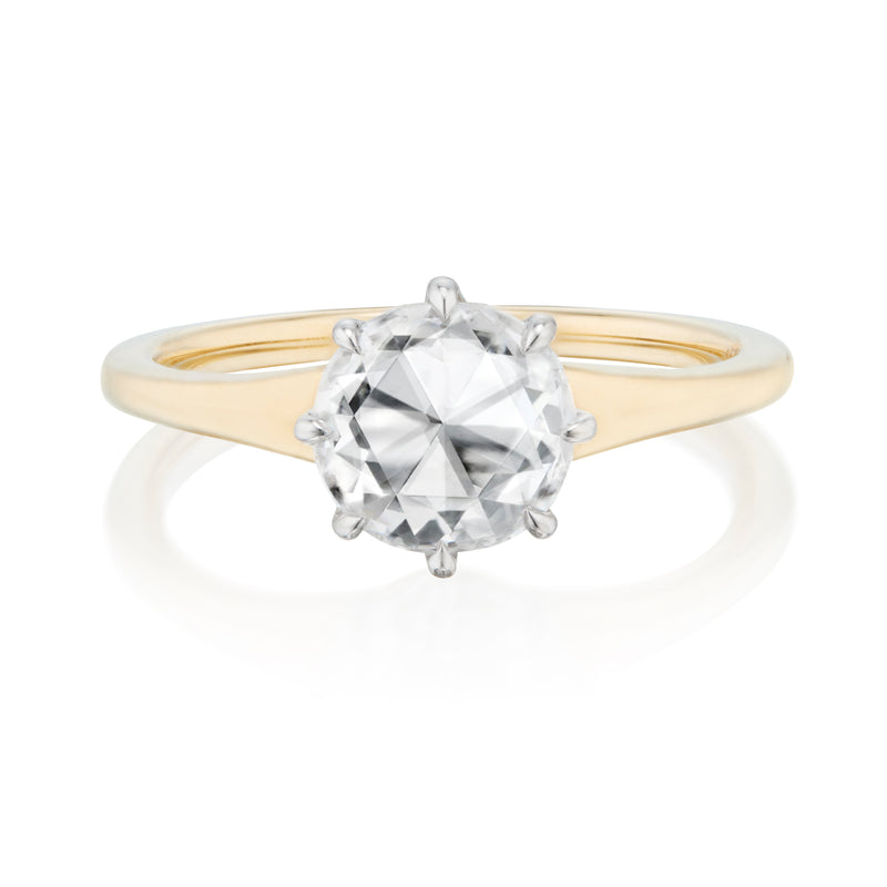 Vale Jewelry 1.35 Carat Round Rose Cut Solitaire Violaine Ring 18K Yellow And White Gold Front View