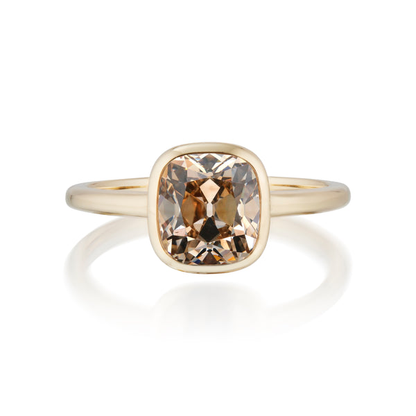 Vale Jewelry 2.05 Carat Fancy Orange Brown Diamond Solitaire Bezel Set Ring In 18K Yellow Gold Front View