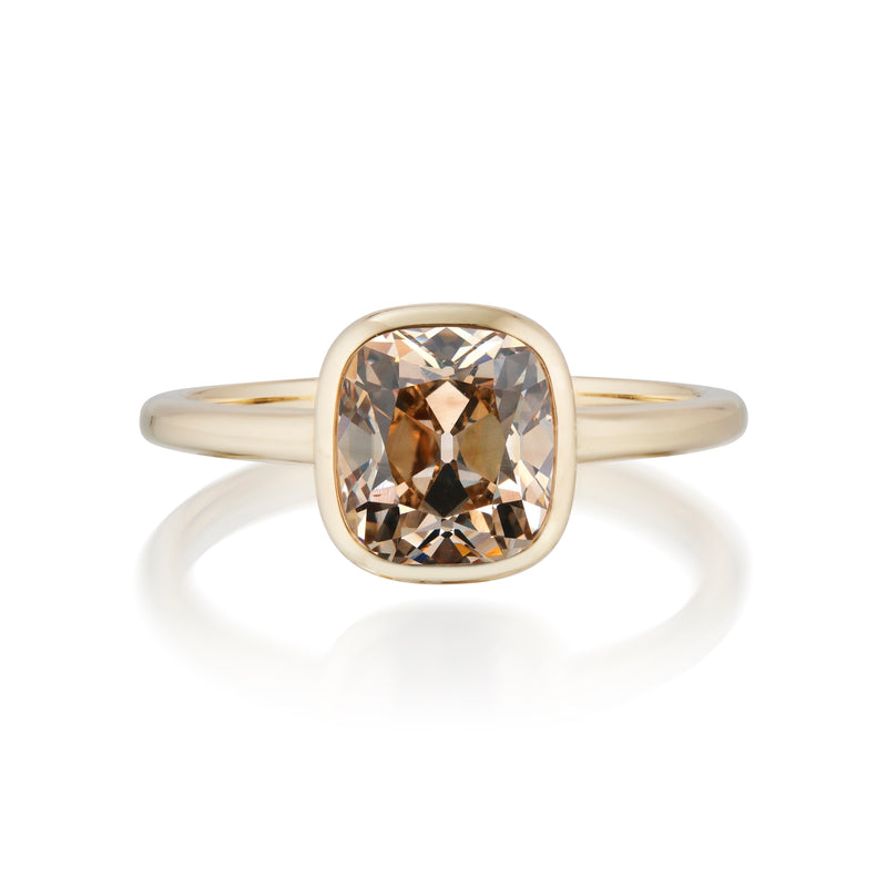 Vale Jewelry 2.05 Carat Fancy Orange Brown Diamond Solitaire Bezel Set Ring In 18K Yellow Gold Front View