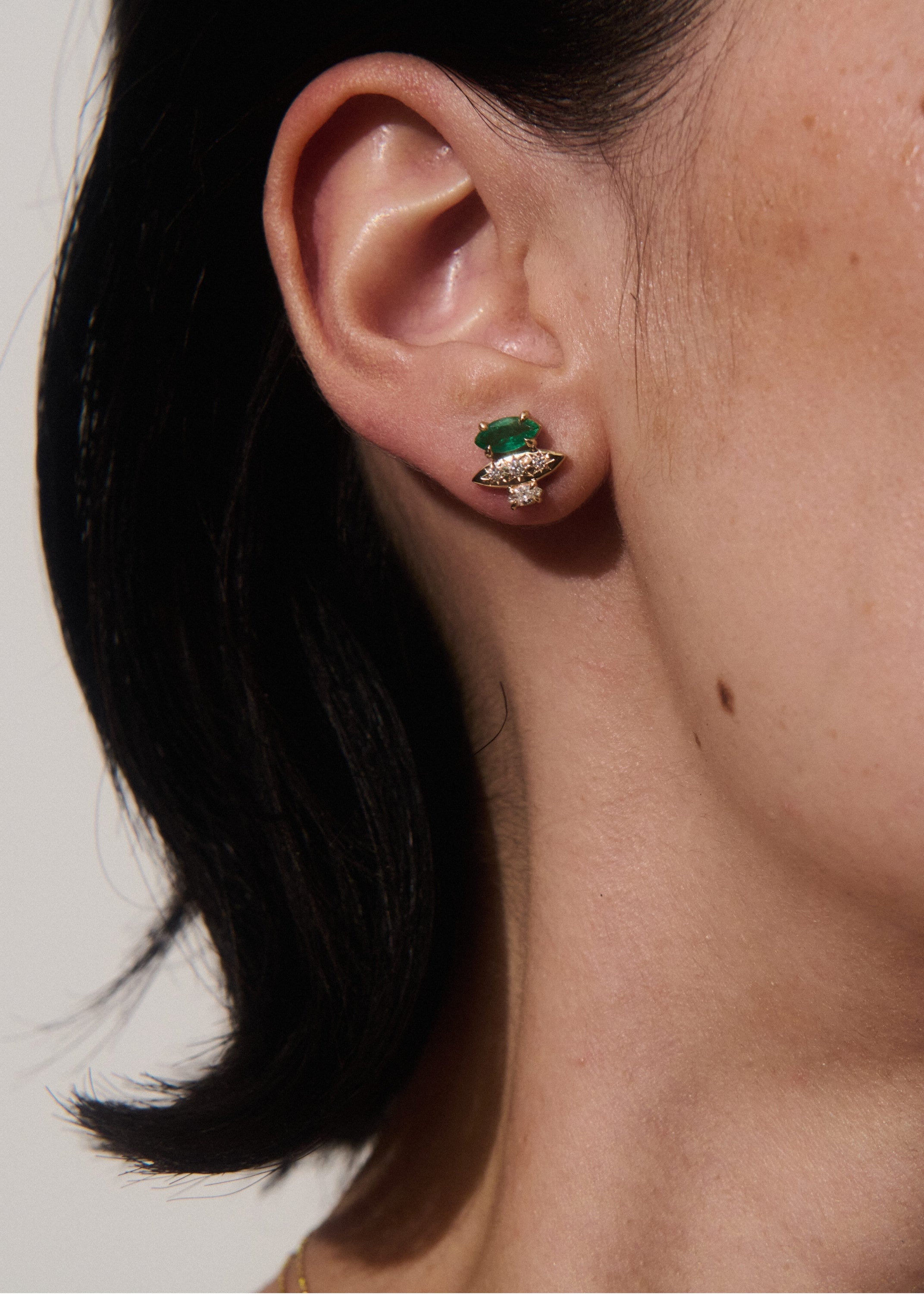 Rainfall Triple Marquise Emerald Earrings