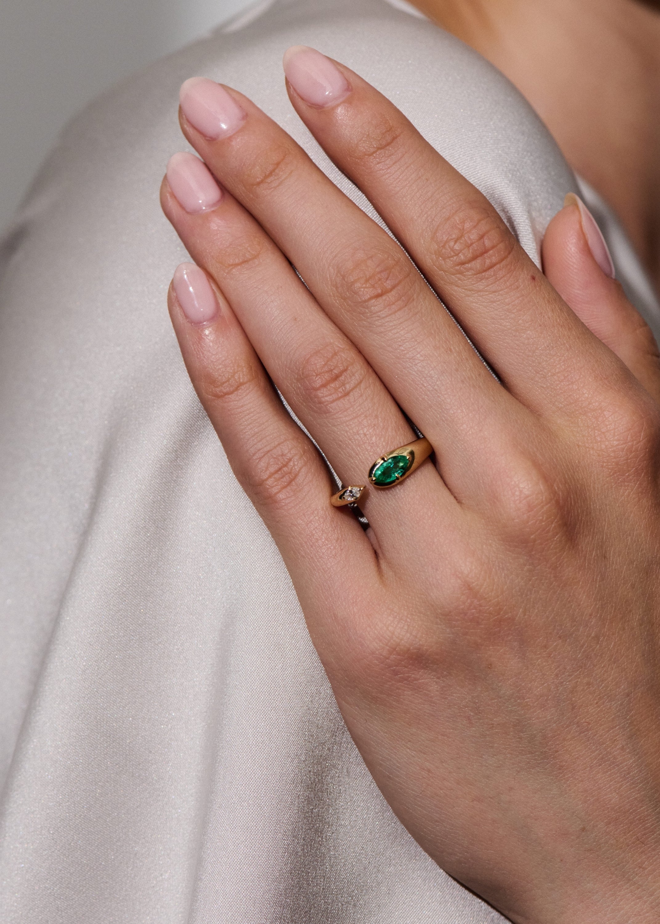 Rainfall Open Marquise Cut Emerald & Diamond Ring