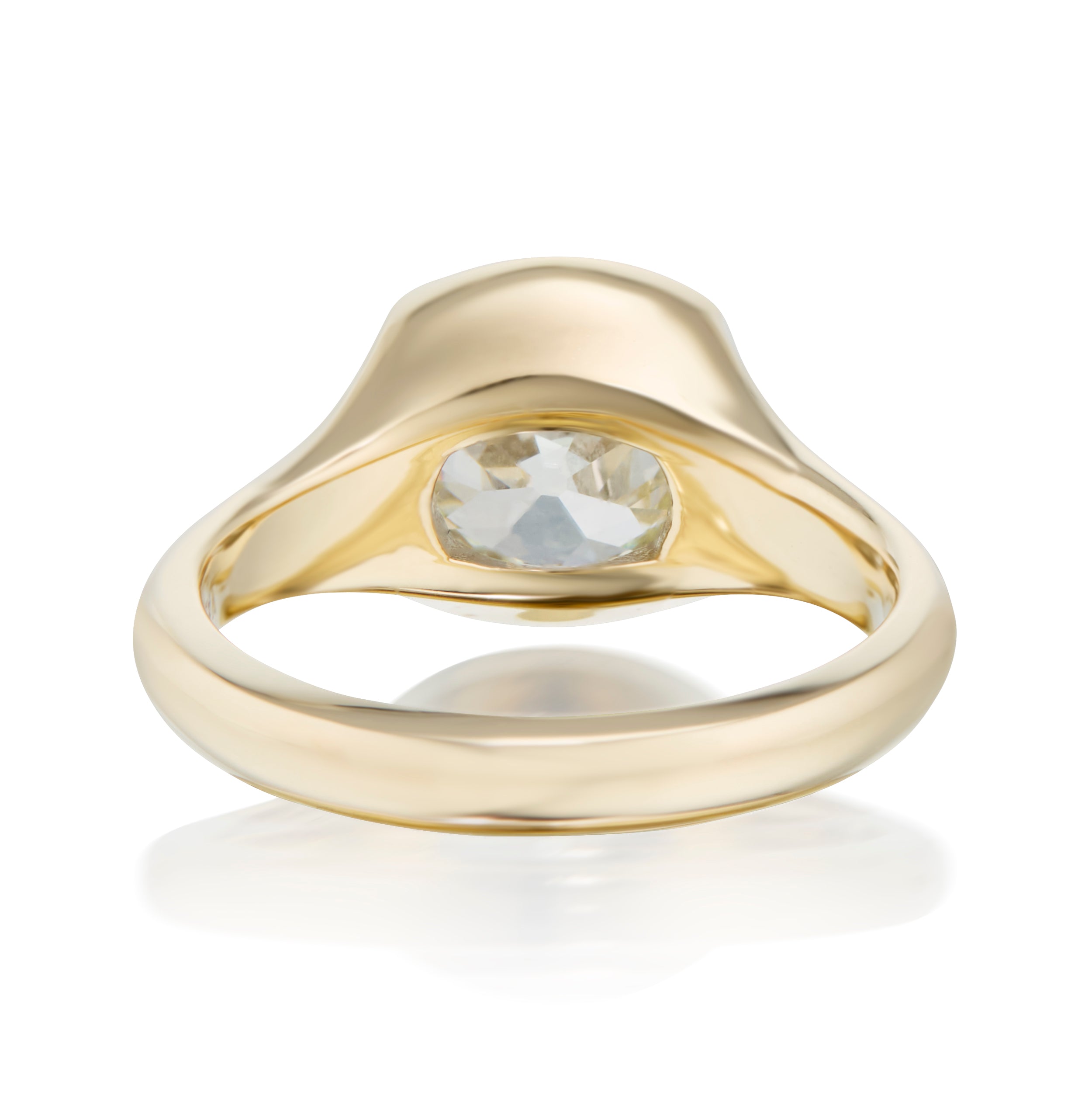 2.73 Carat Old Mine Cut Diamond East-West Set Elise Ring in Yellow Gold Back View by Vale Jewelry