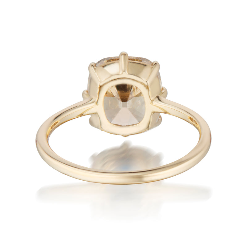 Vale Jewelry 3.05 carat Fancy Yellow Brown Cushion Cut Diamond Solitaire Ring In 18K Yellow Gold Back View