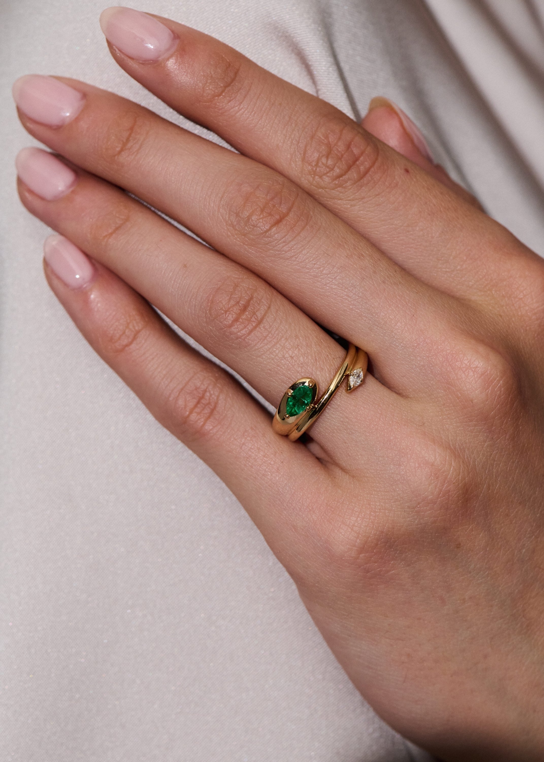 Rainfall Double Marquise Emerald Coil Ring